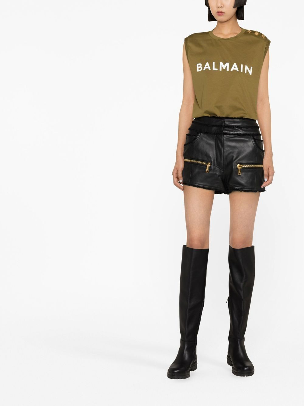 mid-rise leather shorts - 2