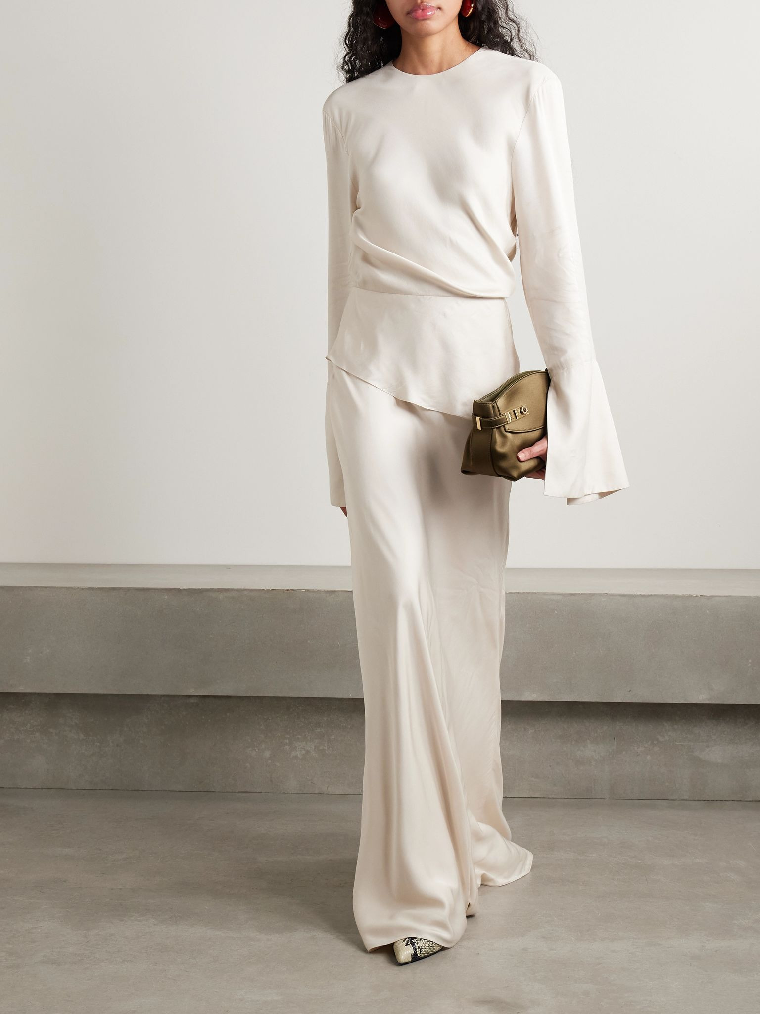 The Violet tiered satin-twill gown Ivory - 2