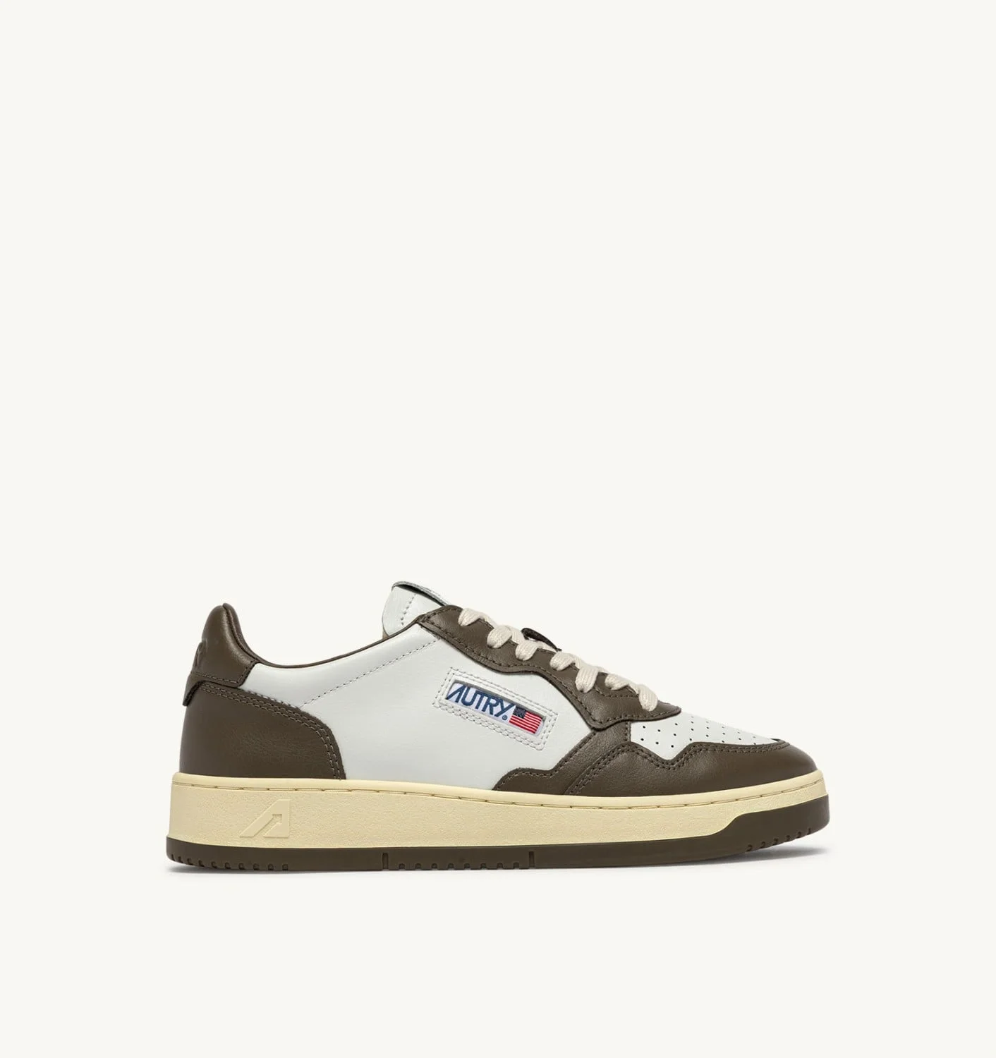 MEDALIST LOW BICOLOR SNEAKERS IN WHITE AND CHOCOLATE LEATHER - 1