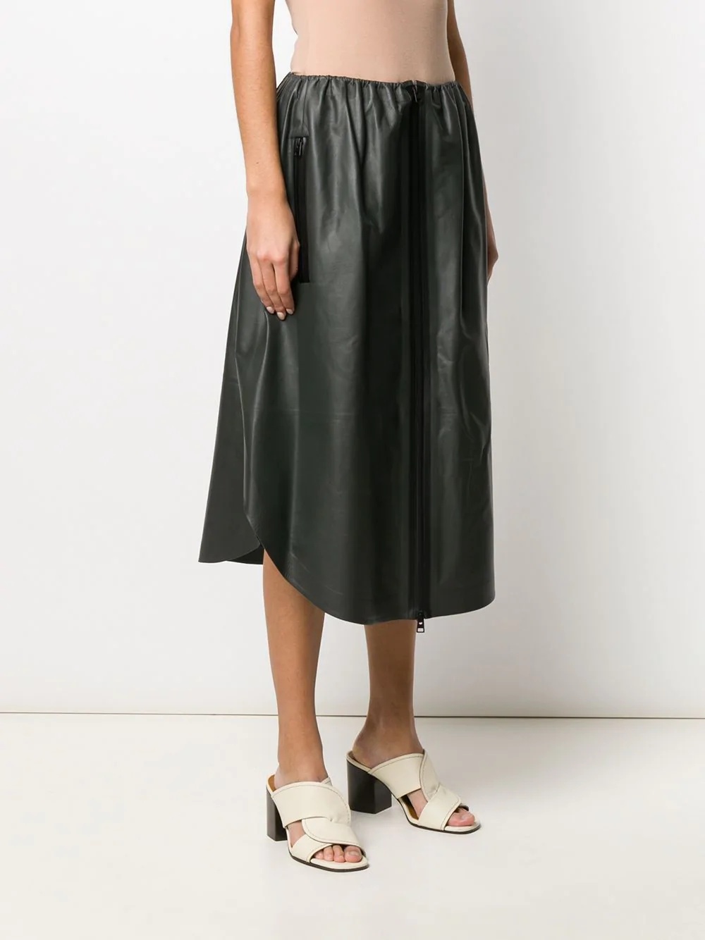 zipped leather midi skirt - 3