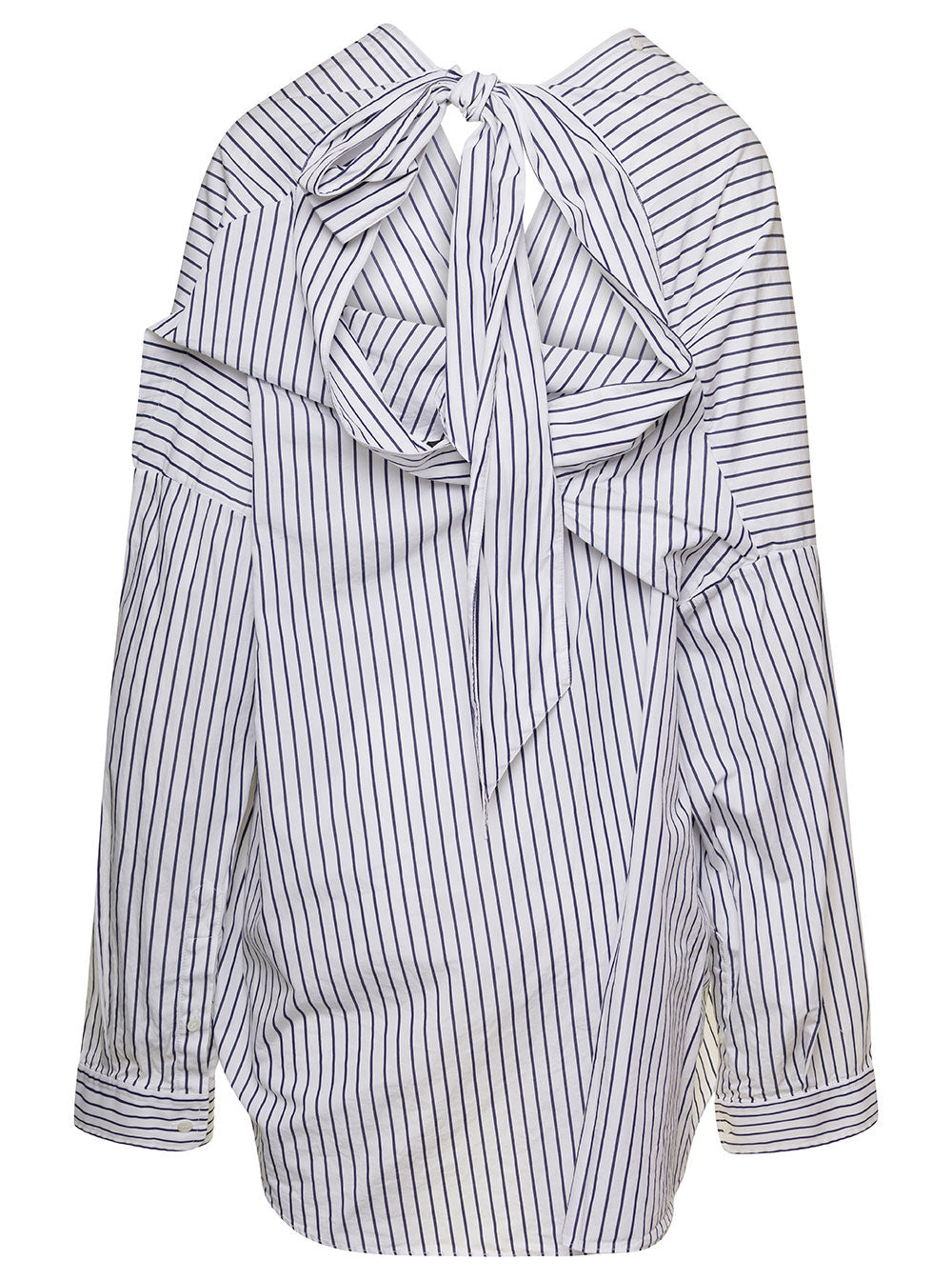 Balenciaga Women White And Blue Striped Shirt With Bow Detail In Cotton Woman - 2
