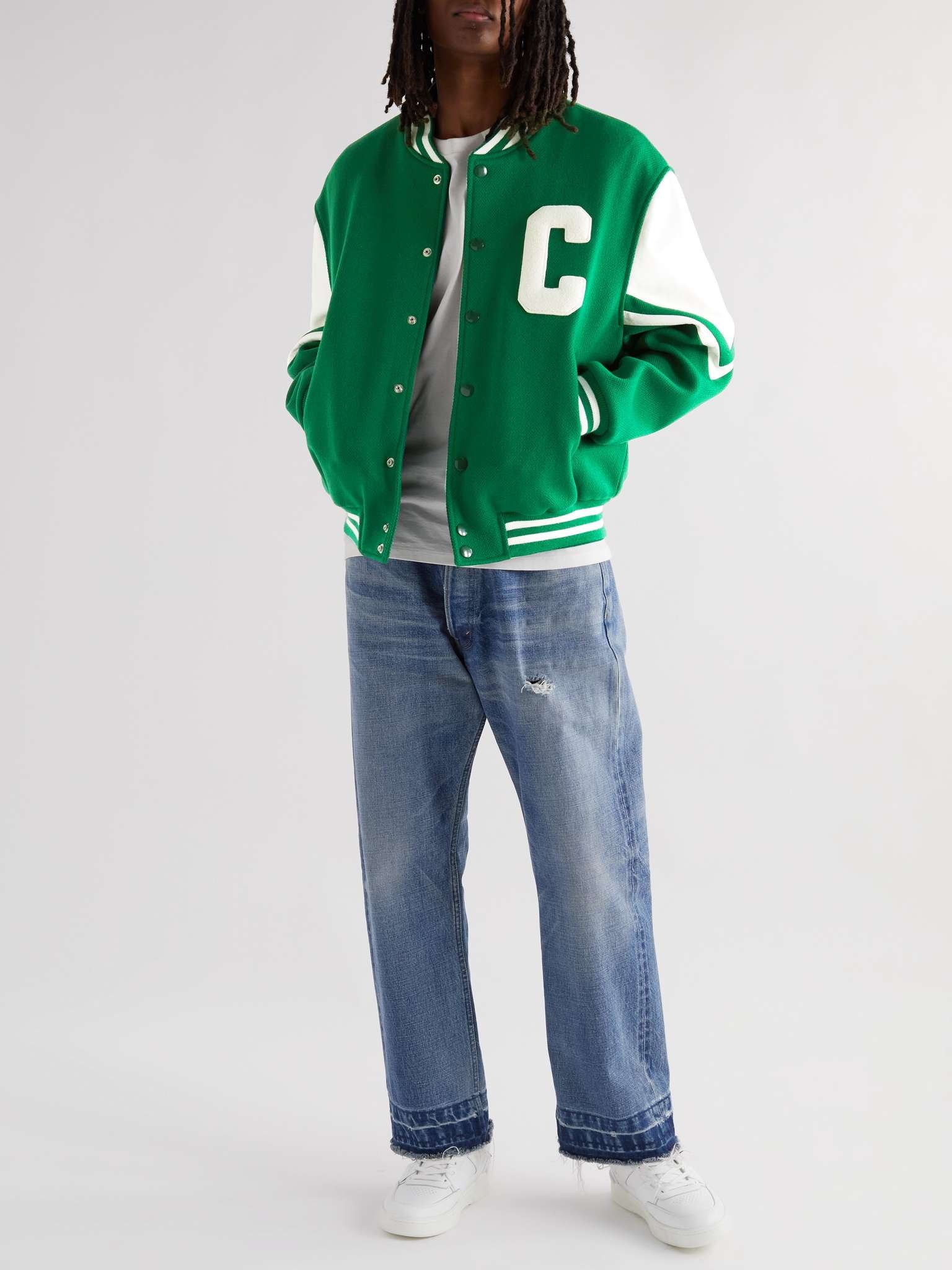 Appliquéd Leather Varsity Jacket