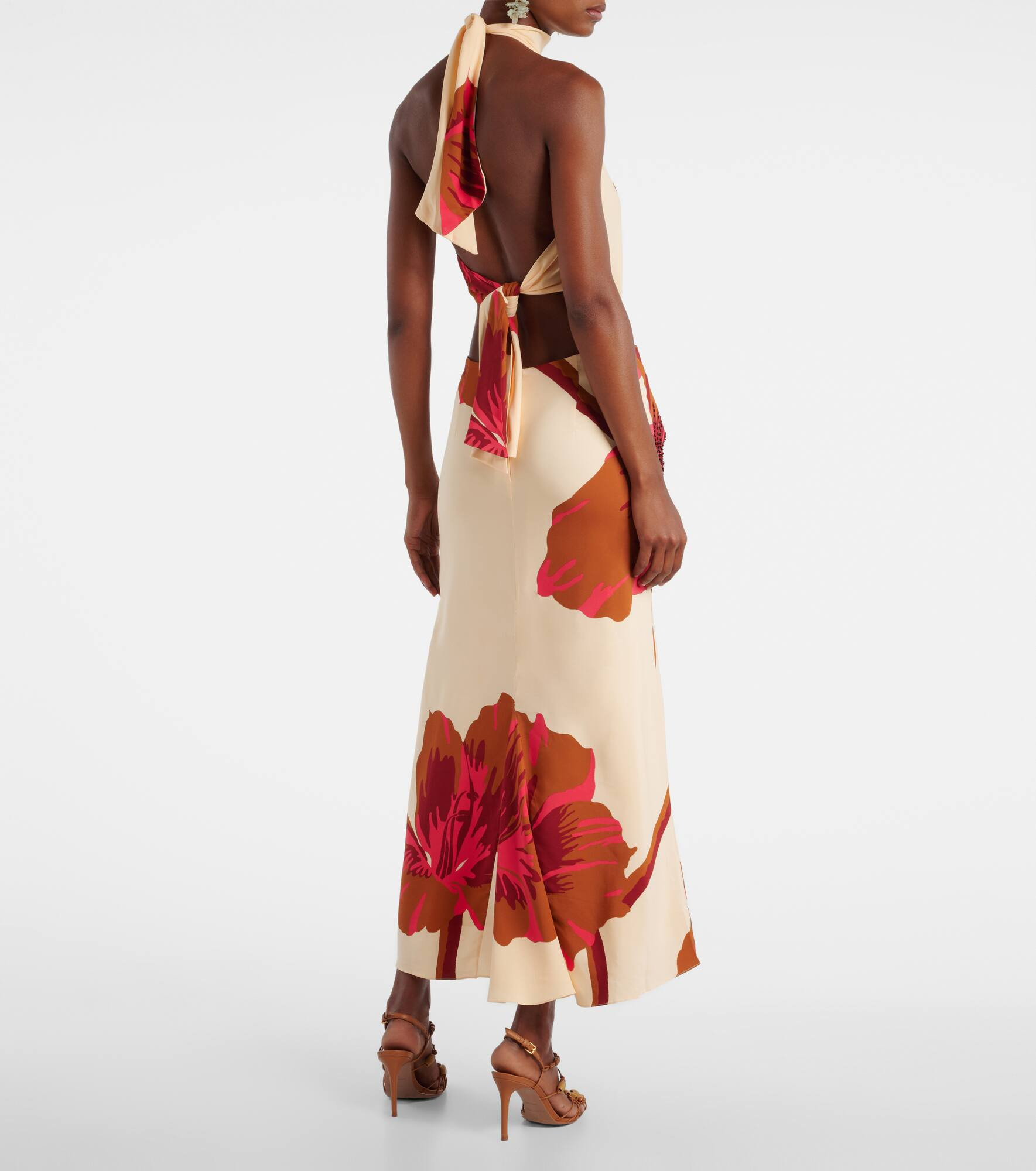 Floral halterneck silk crêpe maxi dress - 3