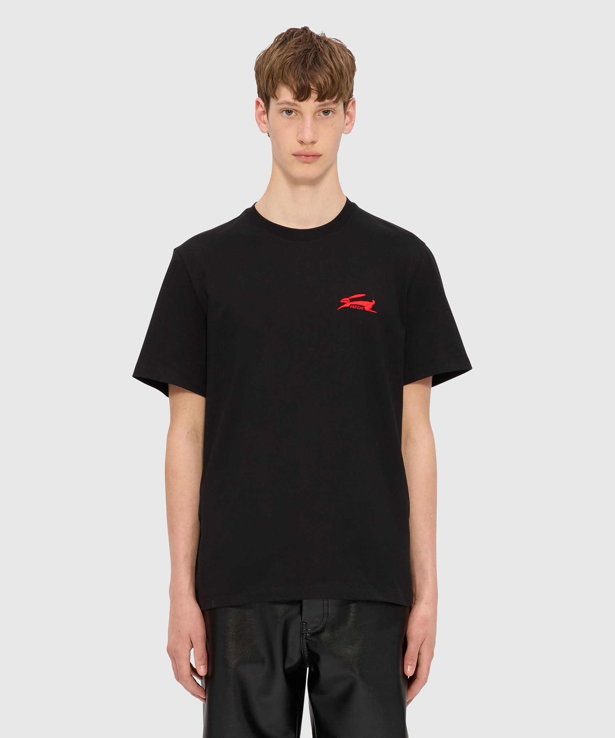 Black jersey T-shirt with embroidery - 2