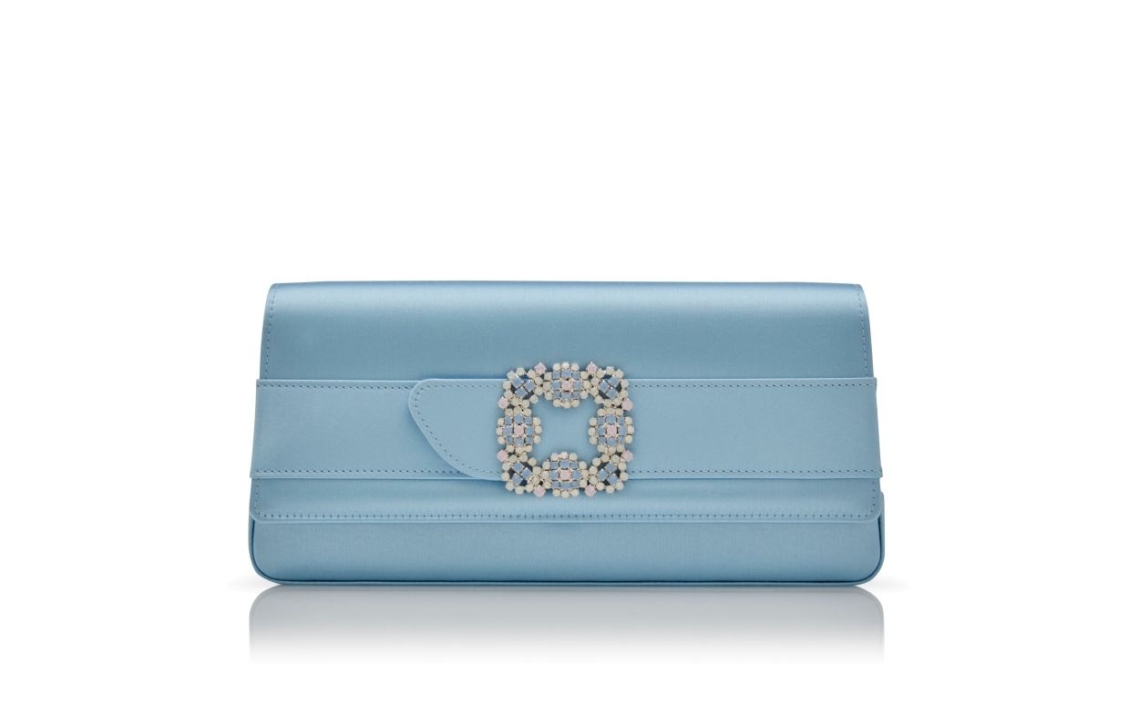 Blue Satin Jewel Buckle Clutch - 1