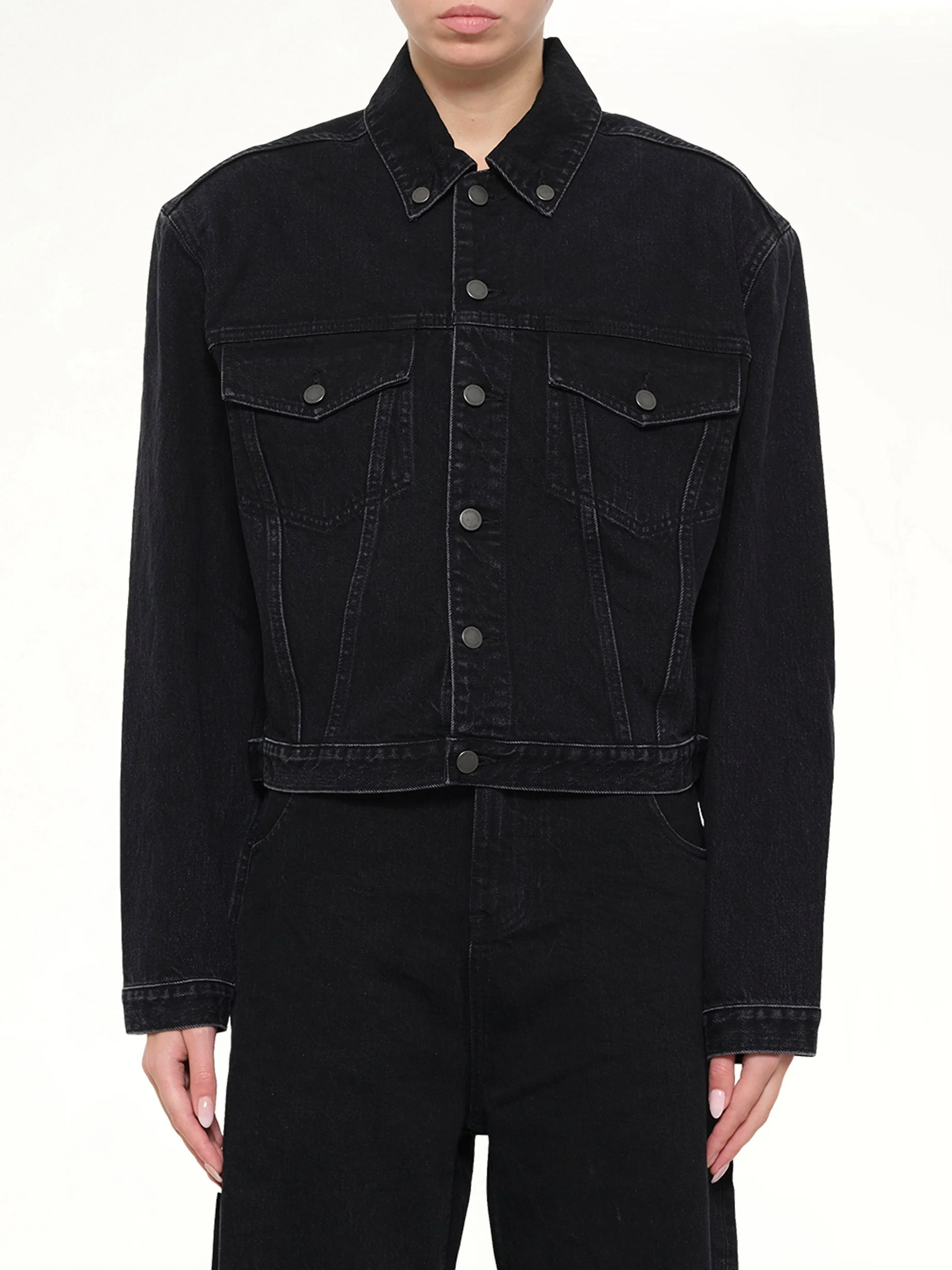 Shrunken Denim Jacket in Magnetite - 1