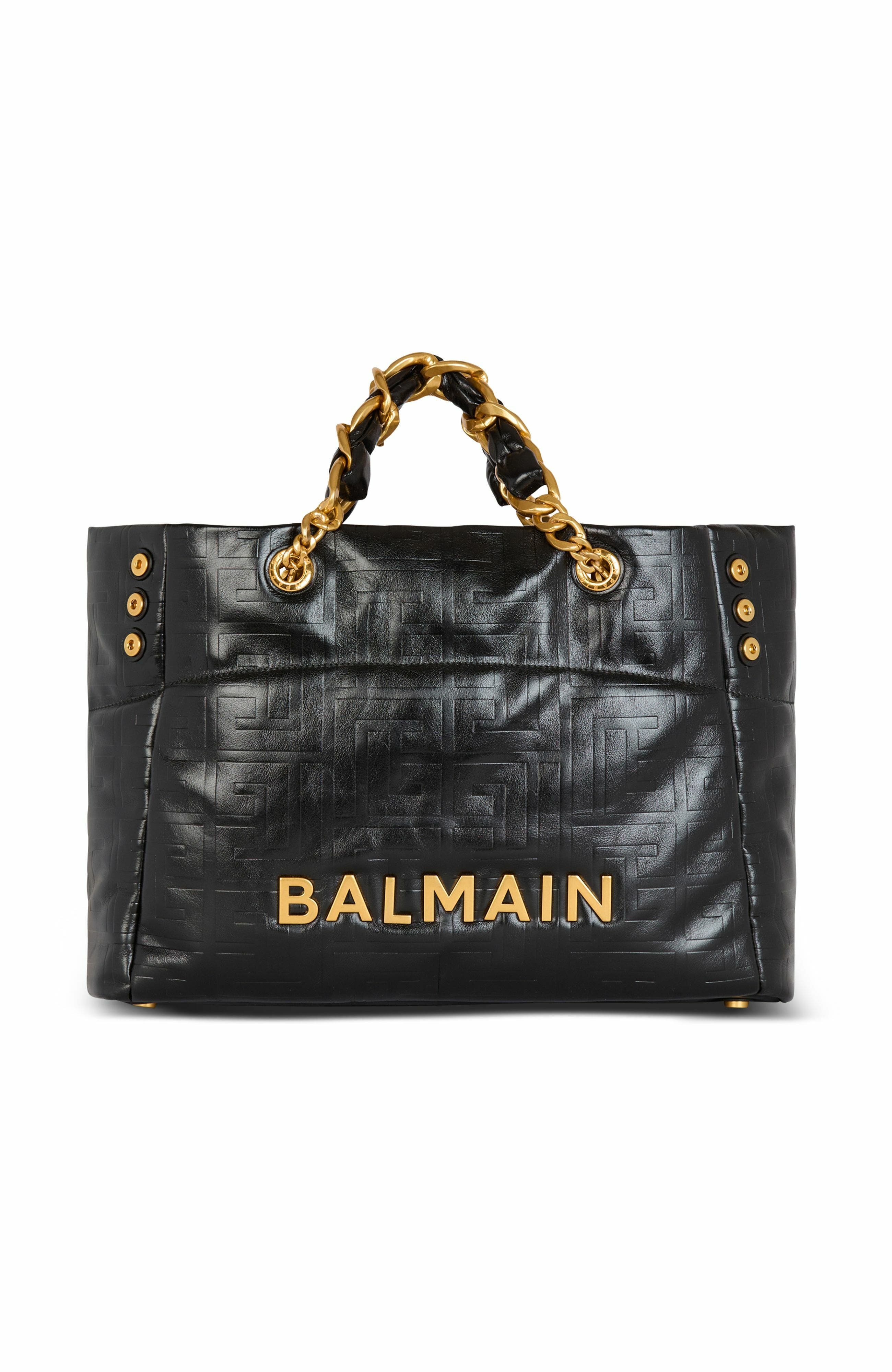 Balmain 1945 Soft PB-monogrammed crinkled leather tote bag in Black at Nordstrom - 1
