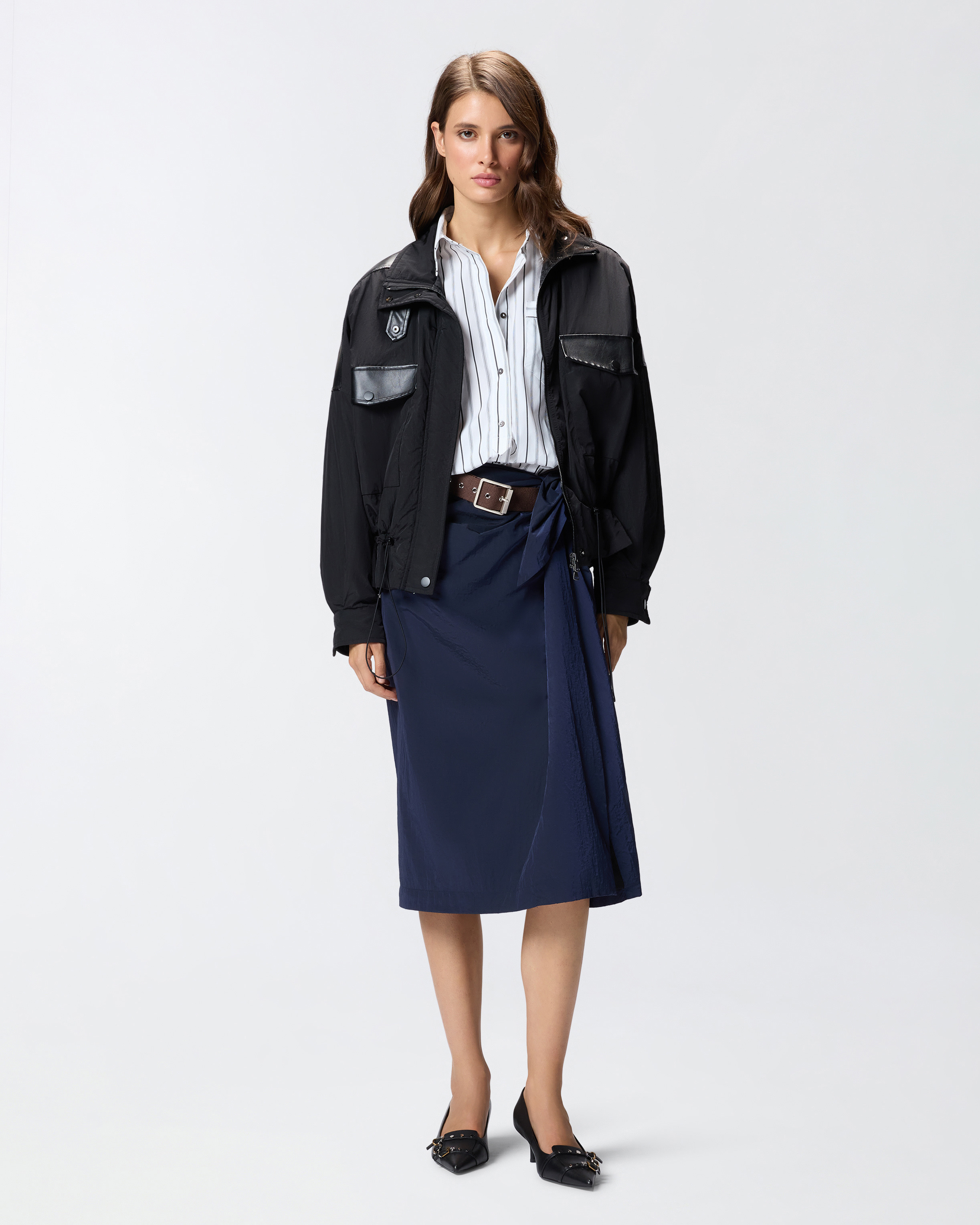 SHORT ASYMMETRICAL SKIRT IN TECHNICAL FABRIC WITH BELT - 2
