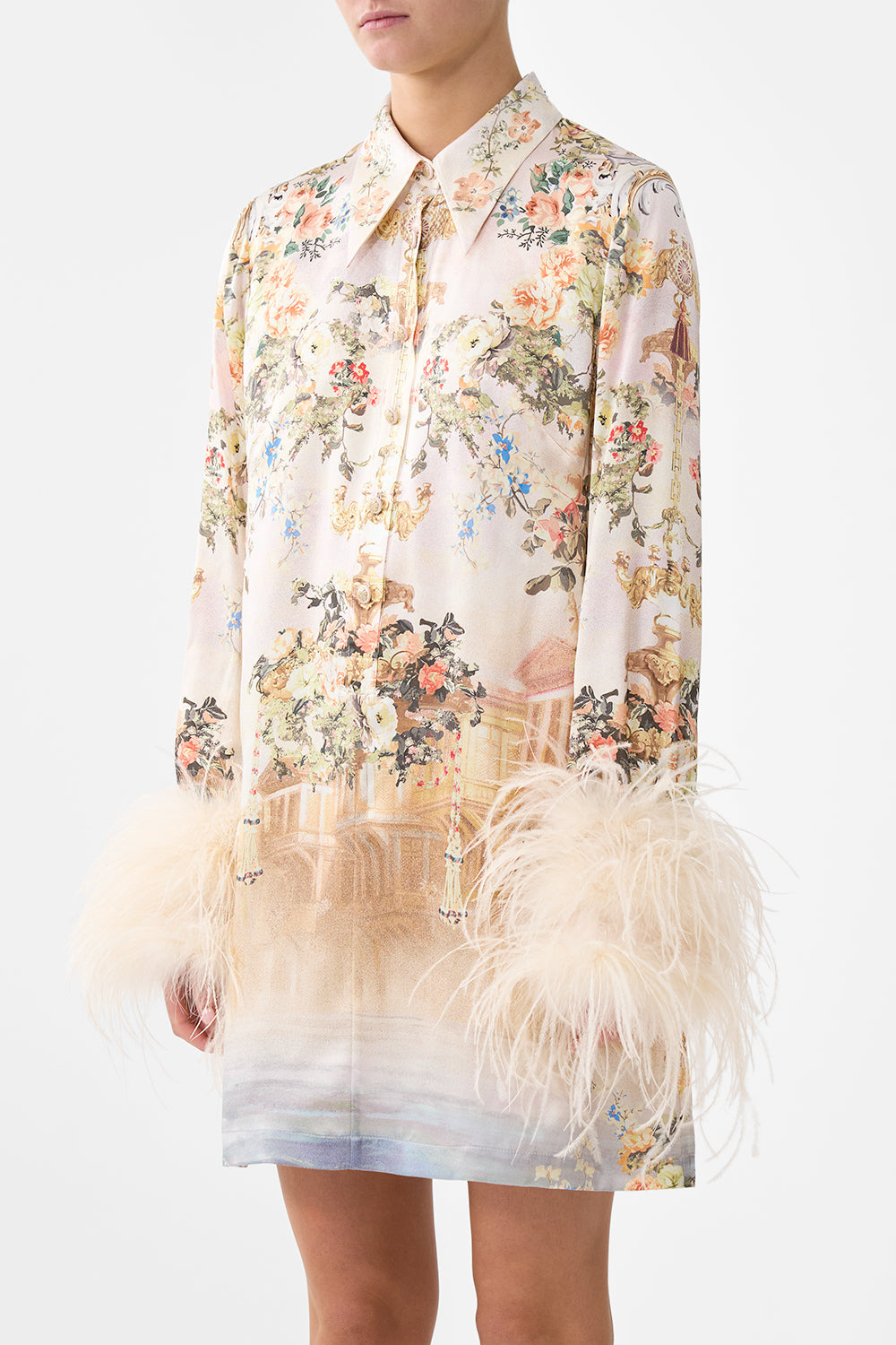 MINI SHIRT DRESS WITH FEATHERS - 5