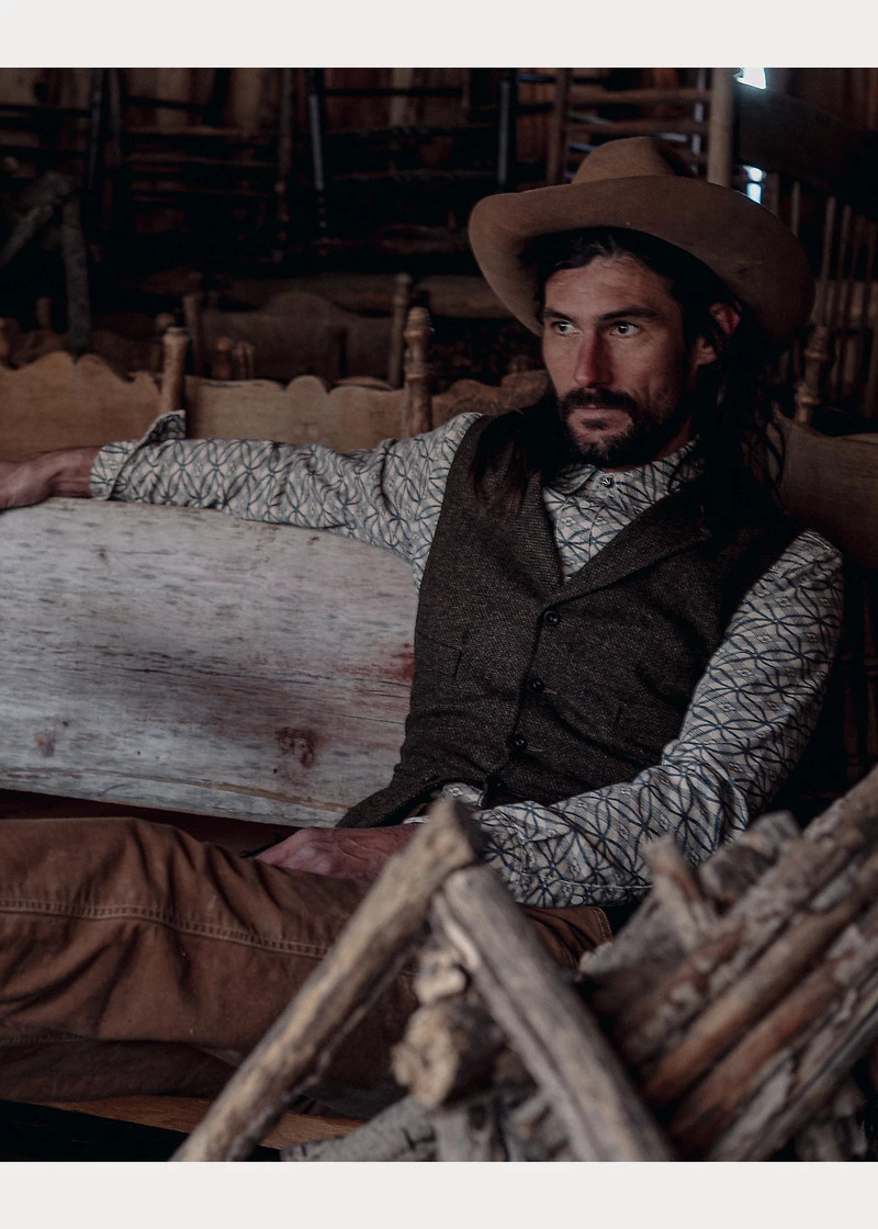 Slim Indigo-Print Denim Western Shirt 7