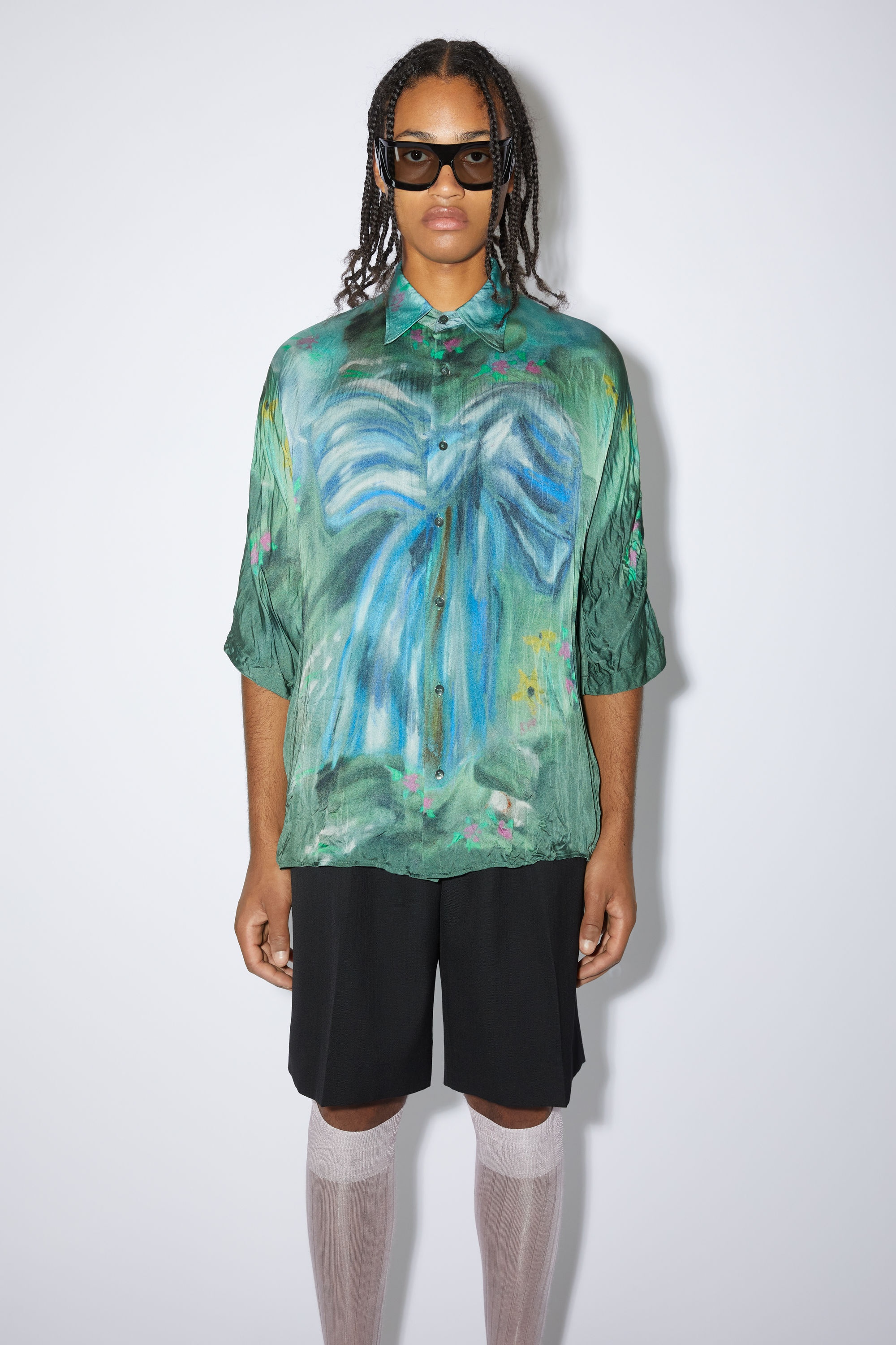 Printed button-up shirt - Sage green/light blue - 2