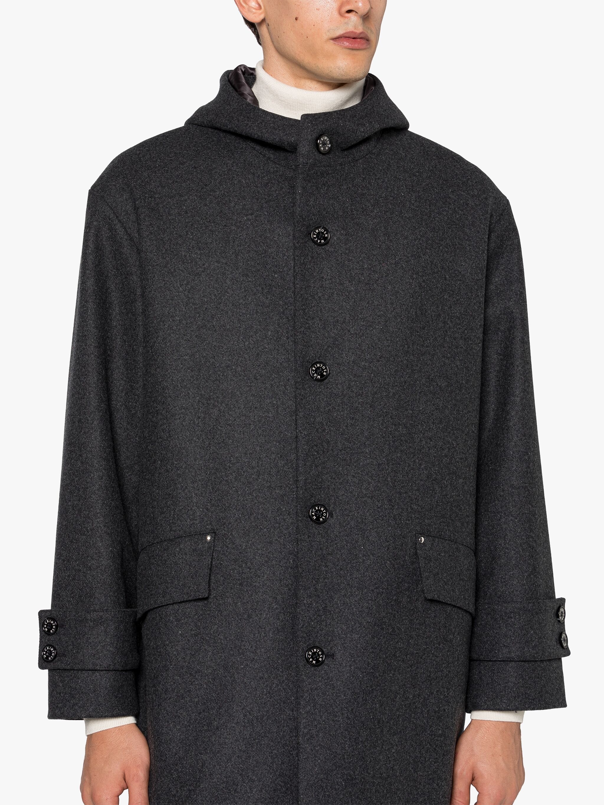 HUMBIE HOOD CHARCOAL WOOL OVERCOAT - 6