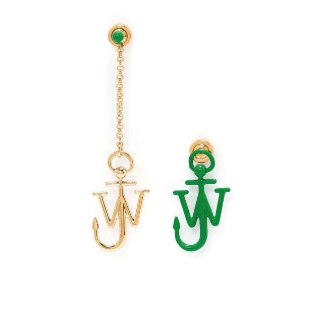 Gold and green asymmetrical Anchor earrings - 1