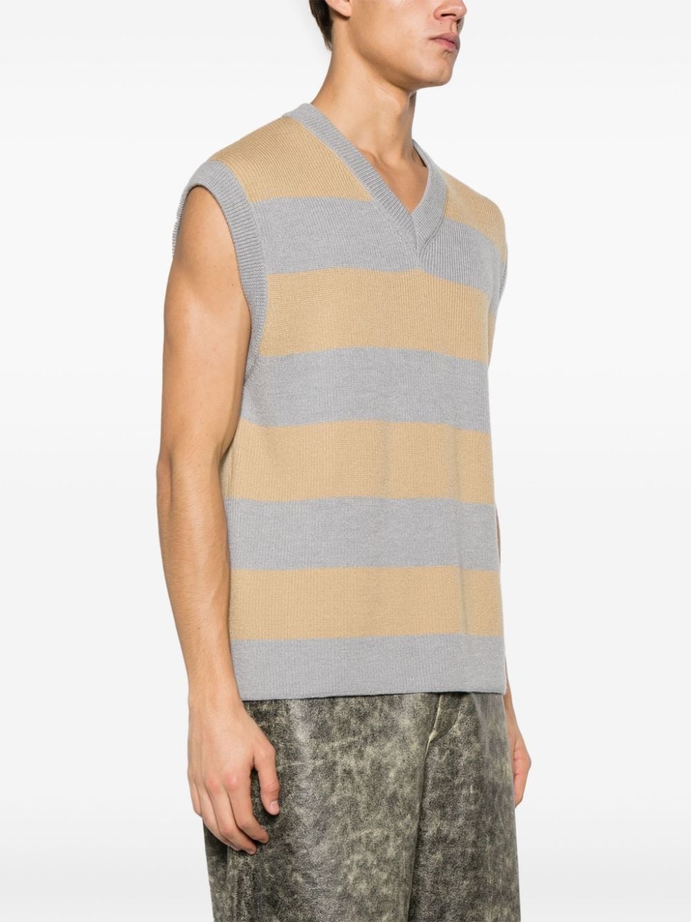 logo-patch striped virgin-wool vest - 3