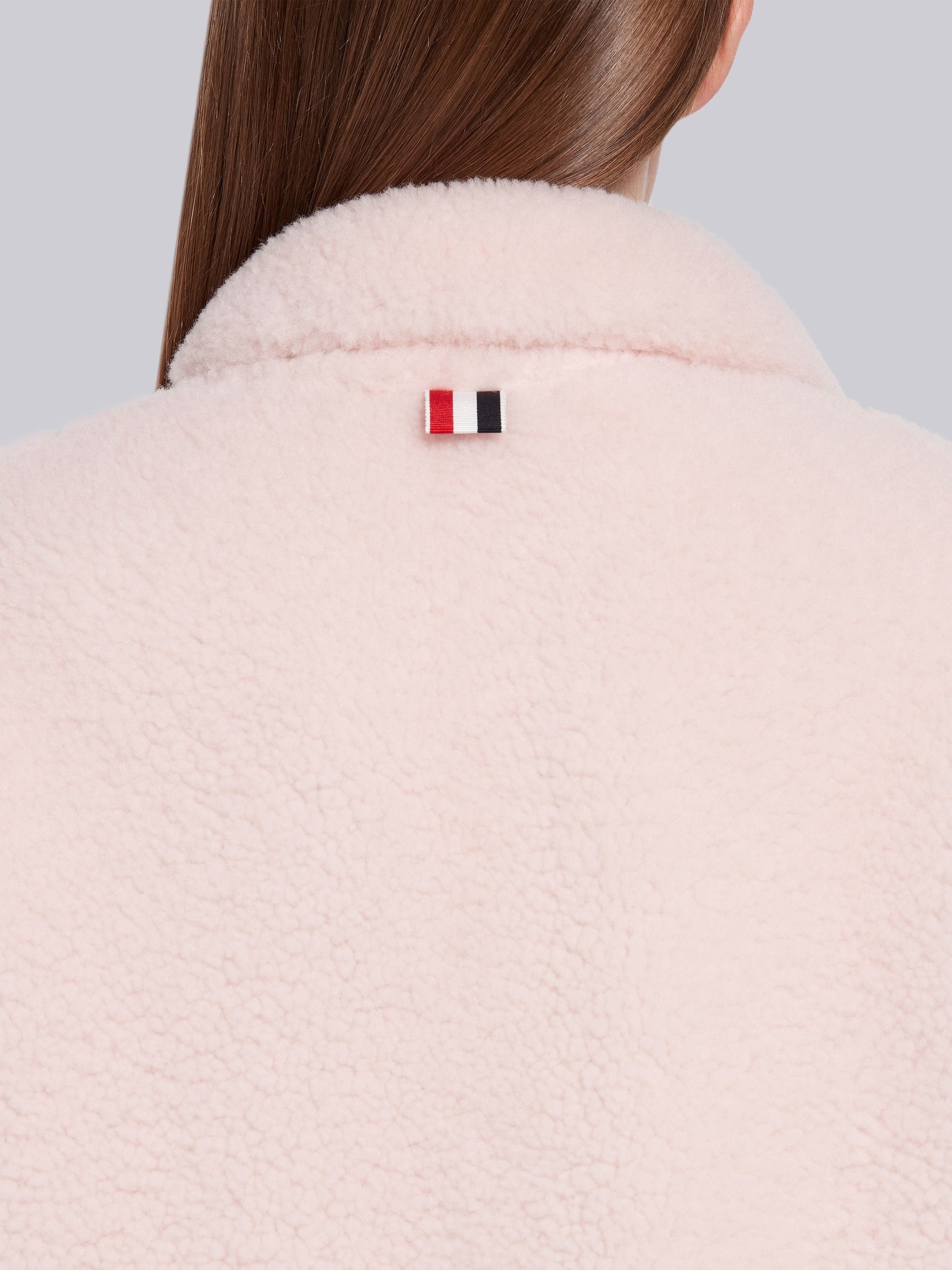 Light Pink Shearling Dropped Shoulder Oversized Sack 4-Bar Jacket - 5