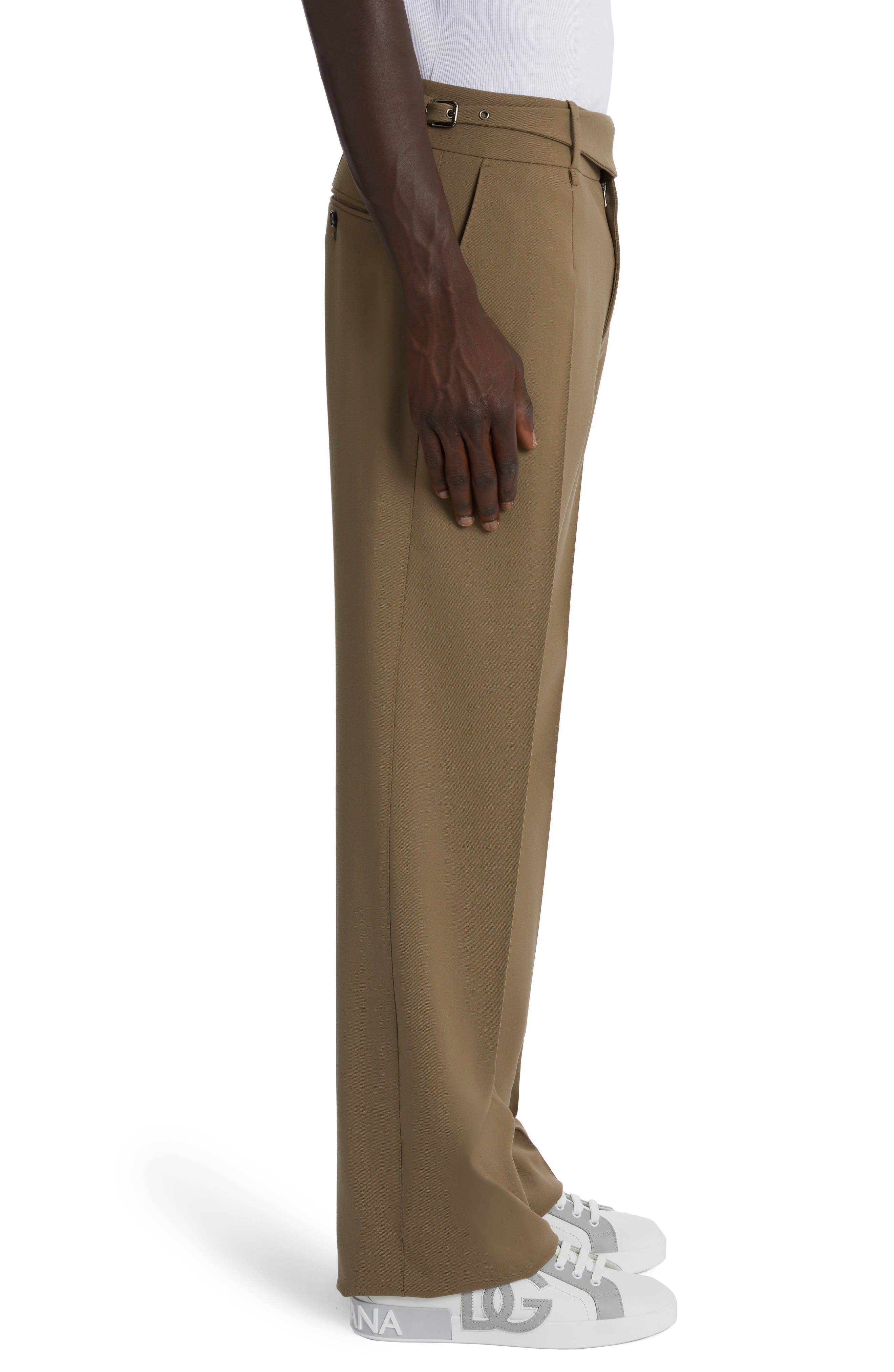 Buckle Waist Wool Stretch Twill Pants - 4