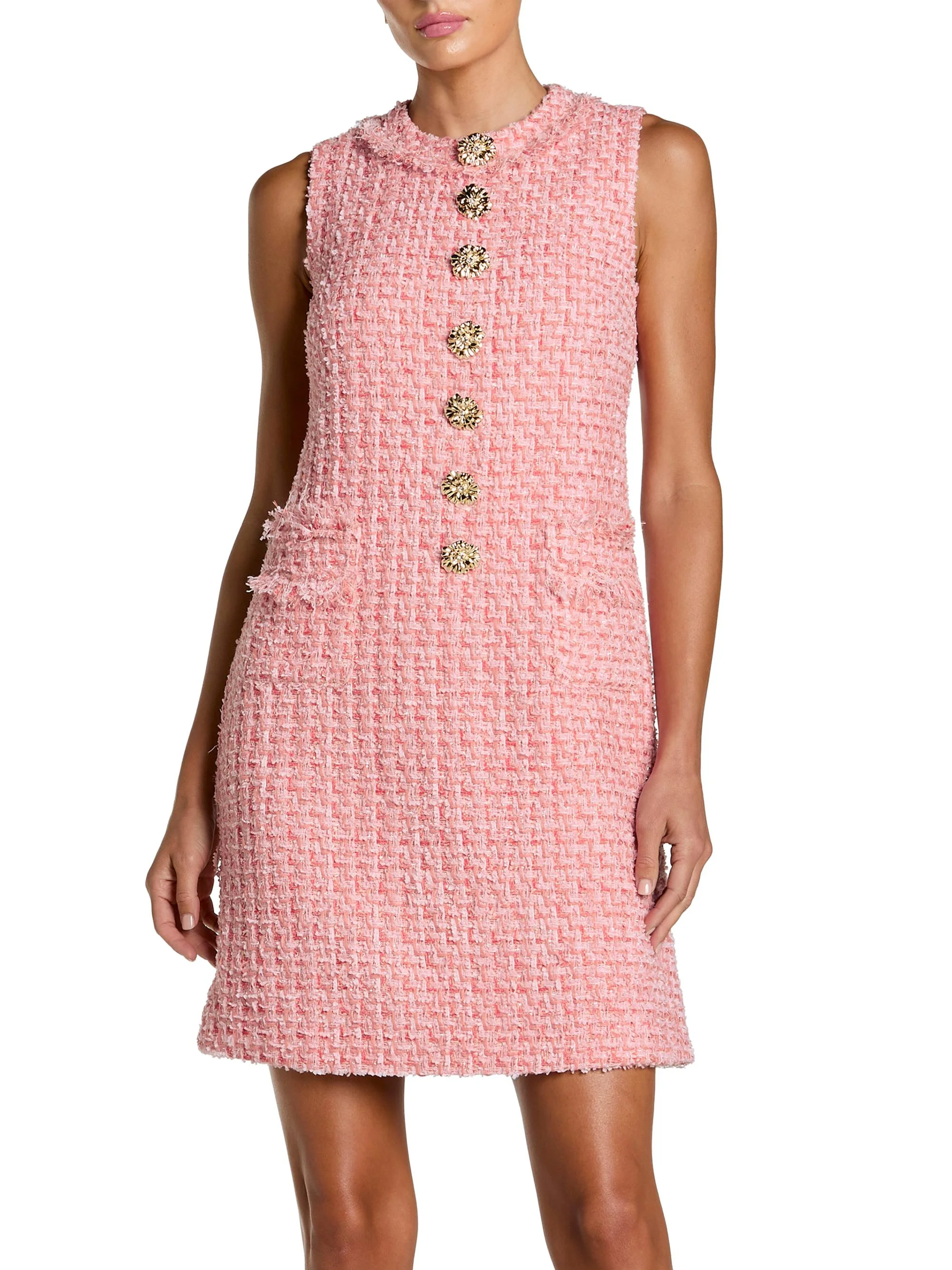 Women's Bouclé Sleeveless Sheath Minidress - Pink - 1
