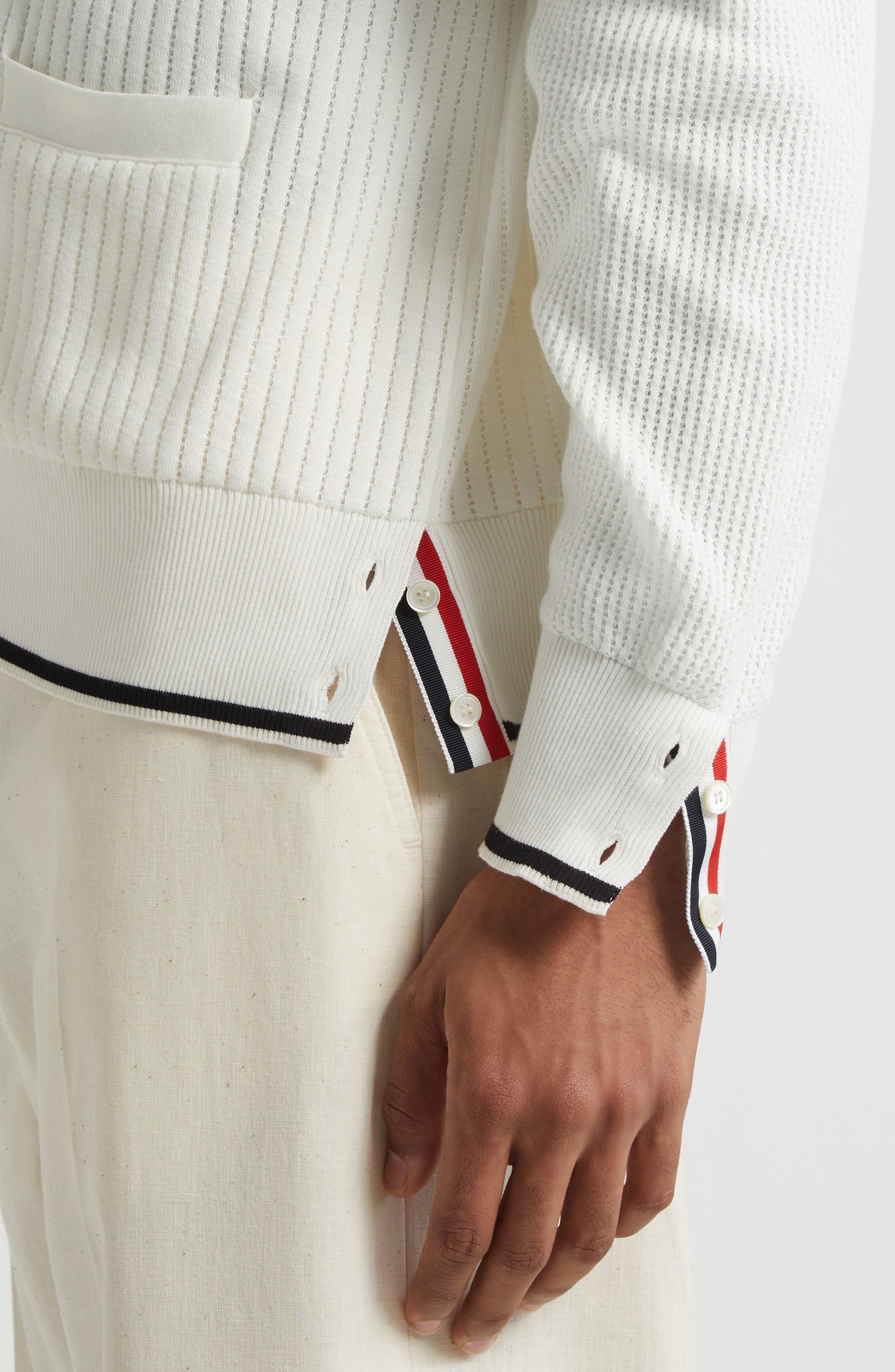 Thom Browne Mixed Stitch Cotton Cardigan in White at Nordstrom - 5