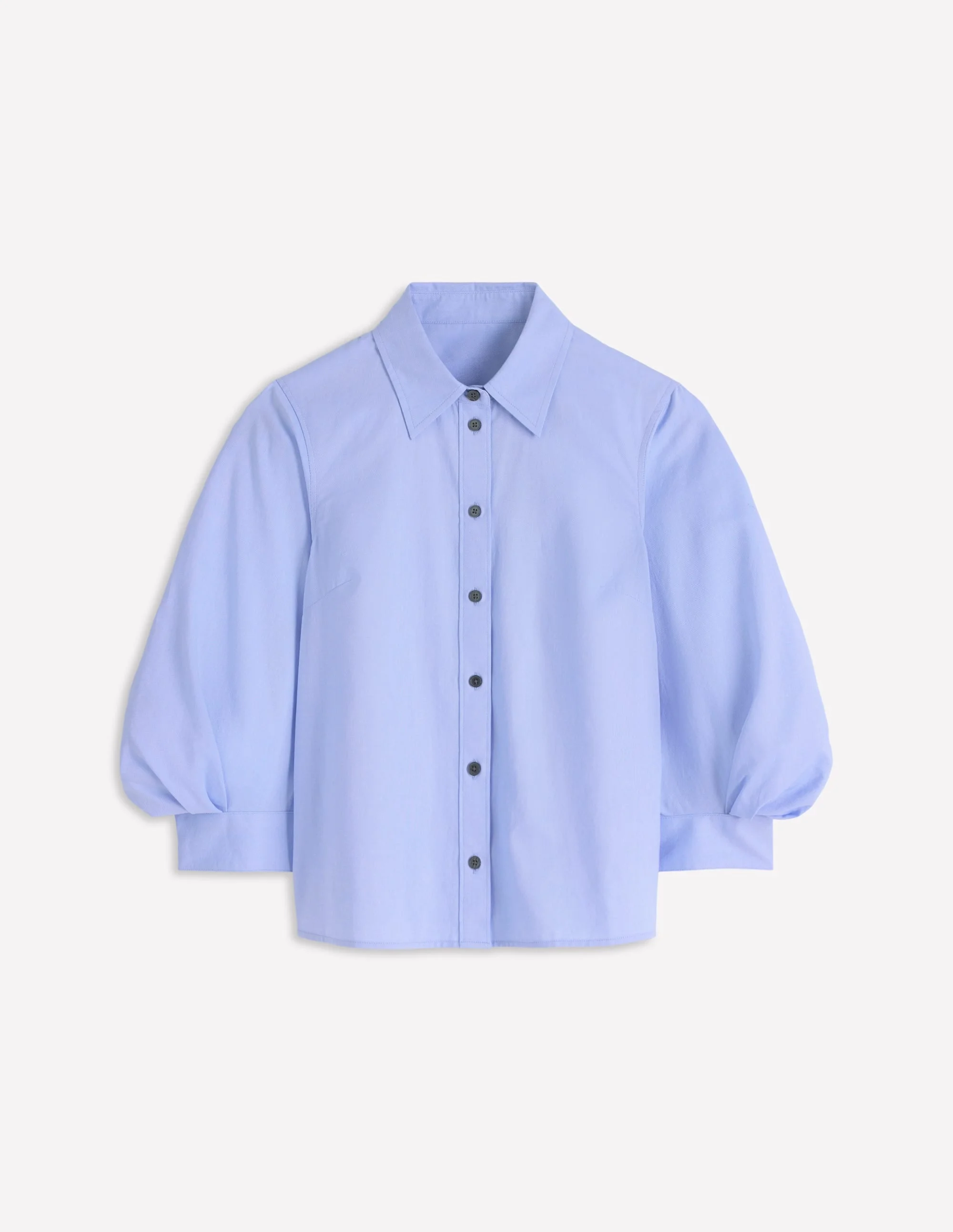 Puff Sleeve Oxford Shirt-French Blue - 1