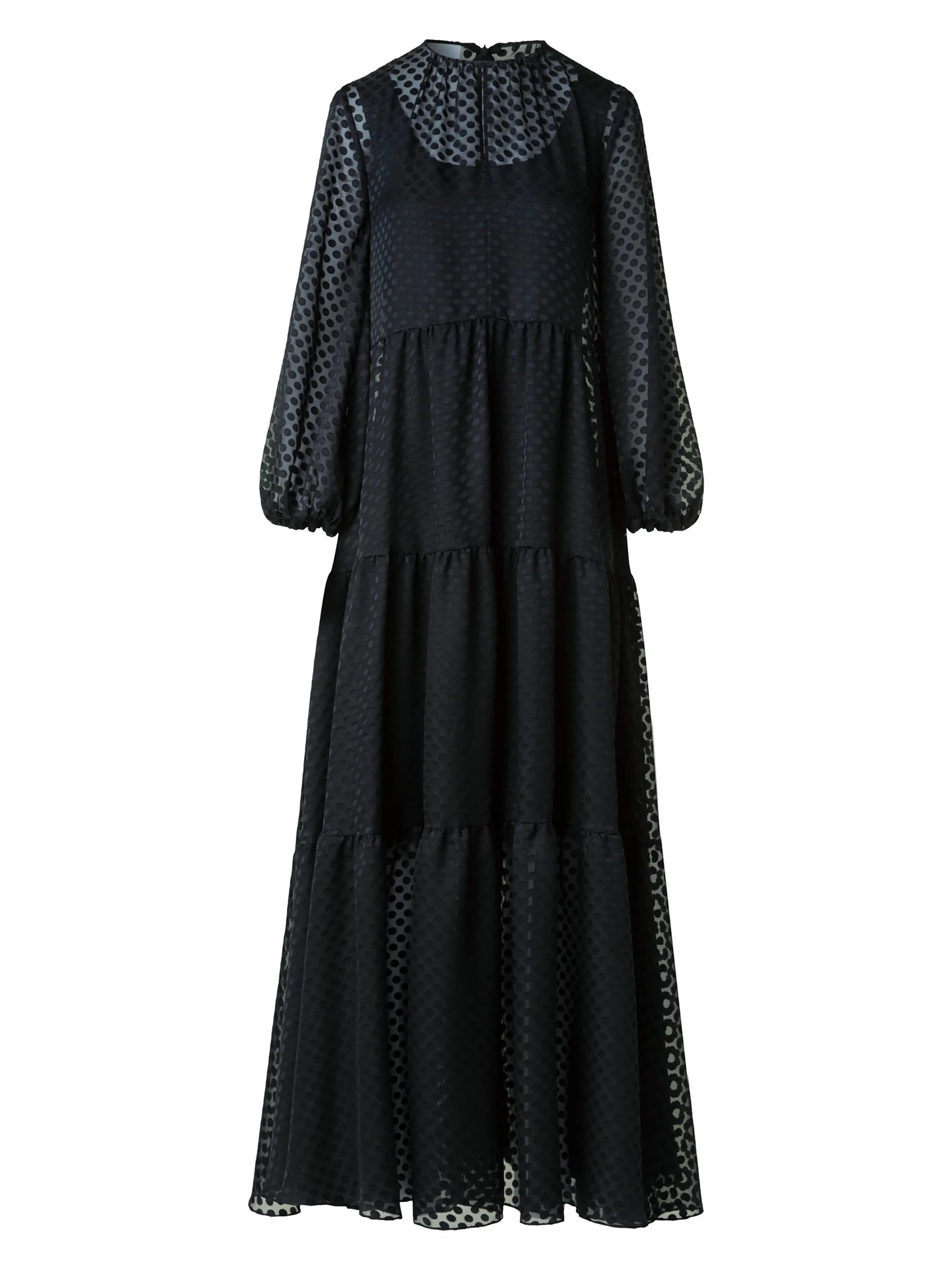 Women's Dot Devoré Boho A-line Maxi Dress - Black - 1