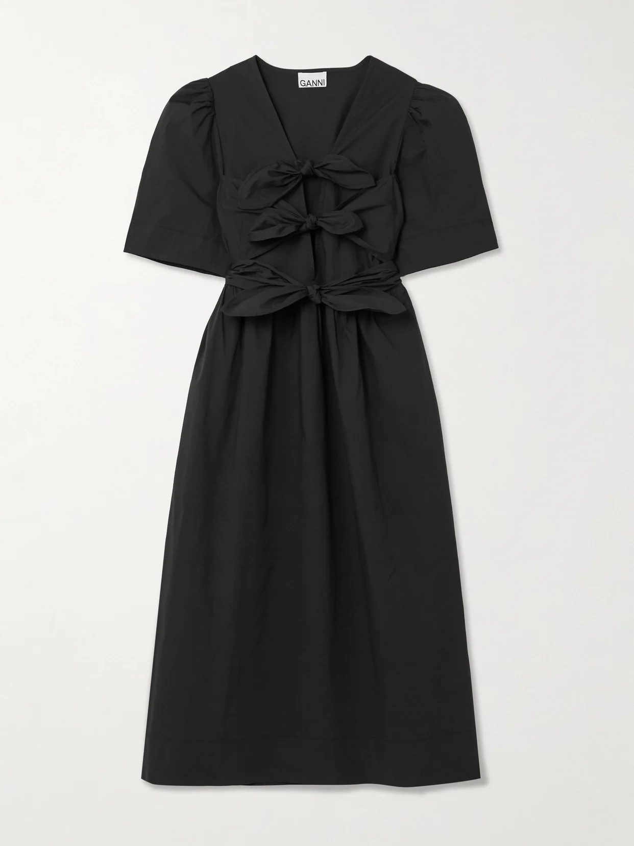 Belted Bow-embellished Stretch-cotton Poplin Midi Dress - 1