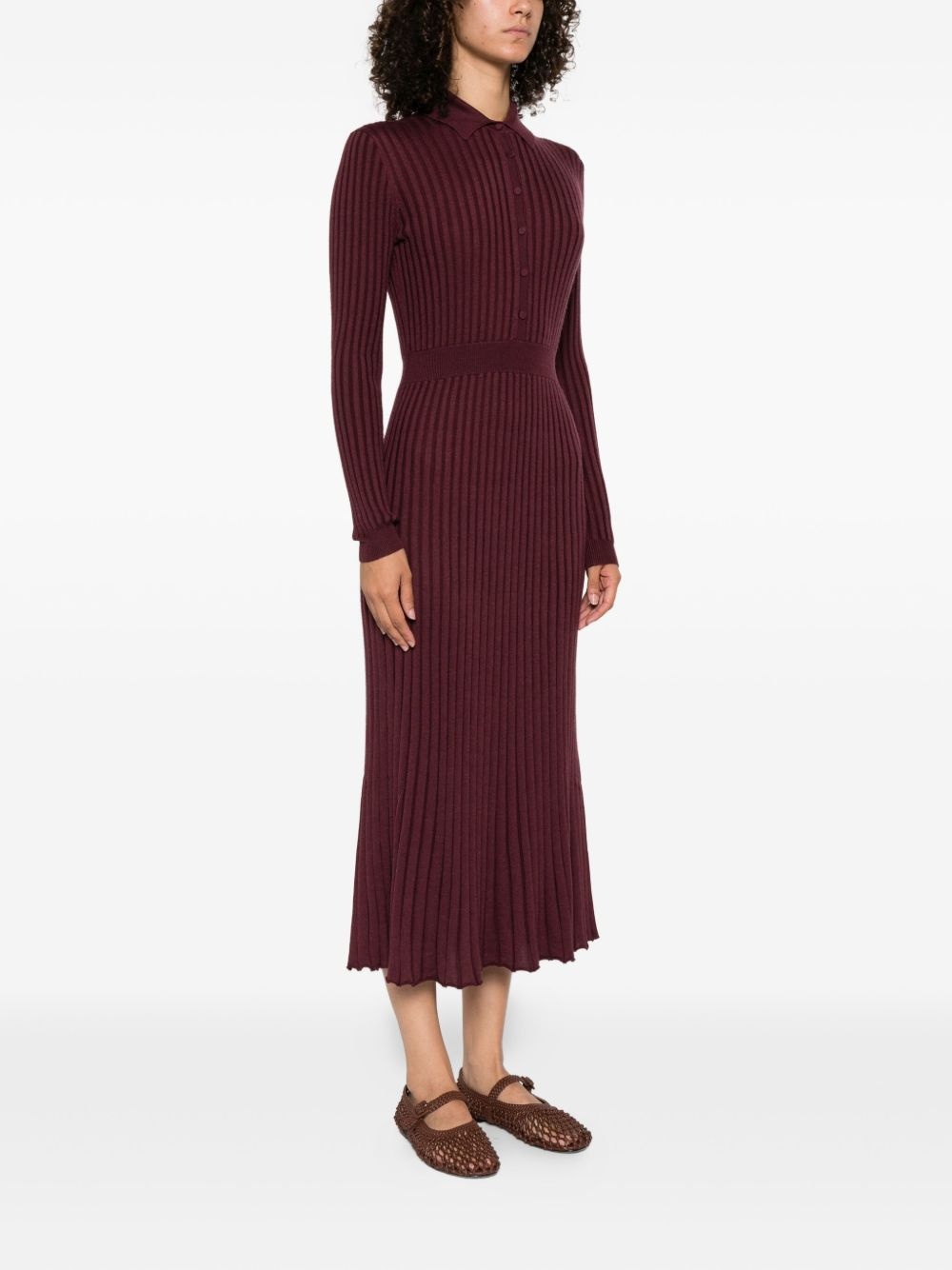 ribbed collared midi dress - 3