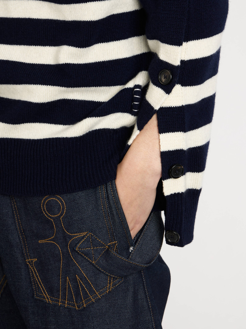 BUTTONED SLEEVE BRETON JUMPER IN NAVY 8