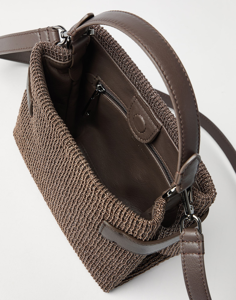 Essence small top-handle bag in riding leather with precious net embroidery 5