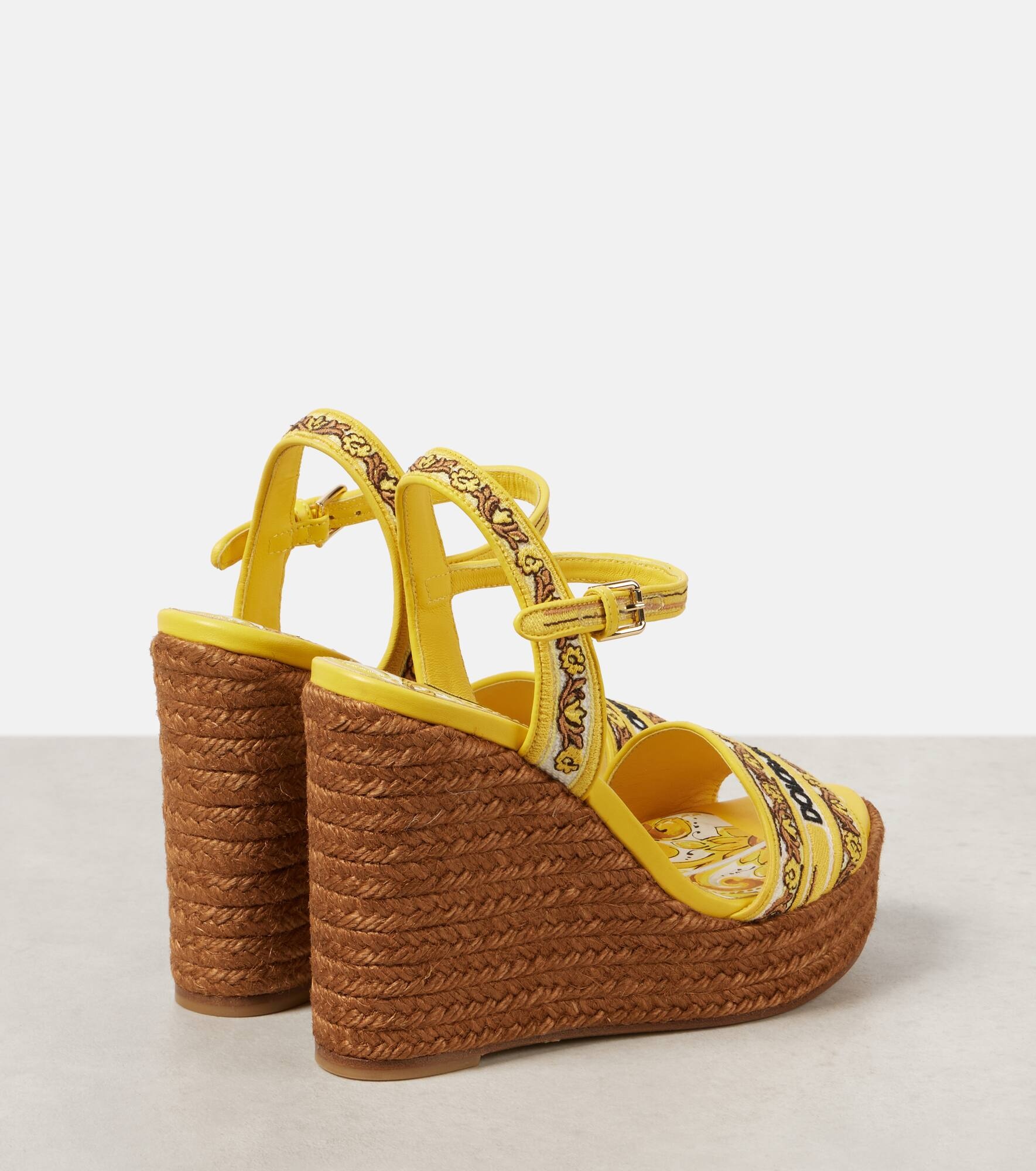 Majolica leather-trimmed espadrille wedges - 3