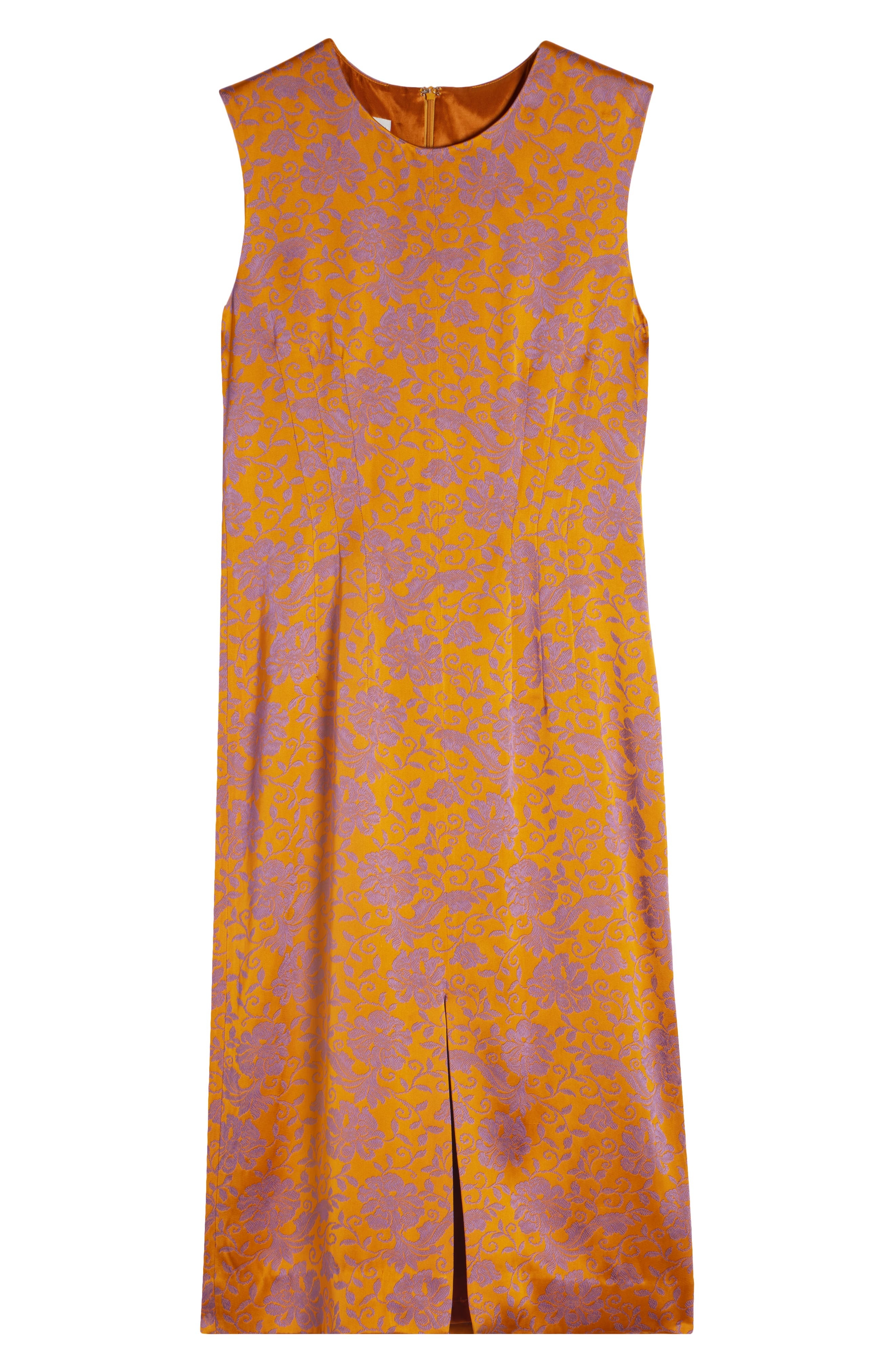 Dries Van Noten Delina Floral Sleeveless Satin Sheath Dress in Mandarin at Nordstrom - 5
