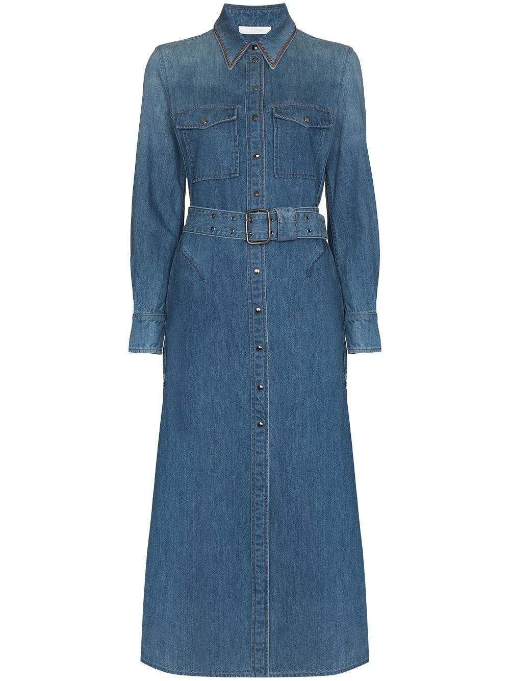 flared denim shirt dress - 1