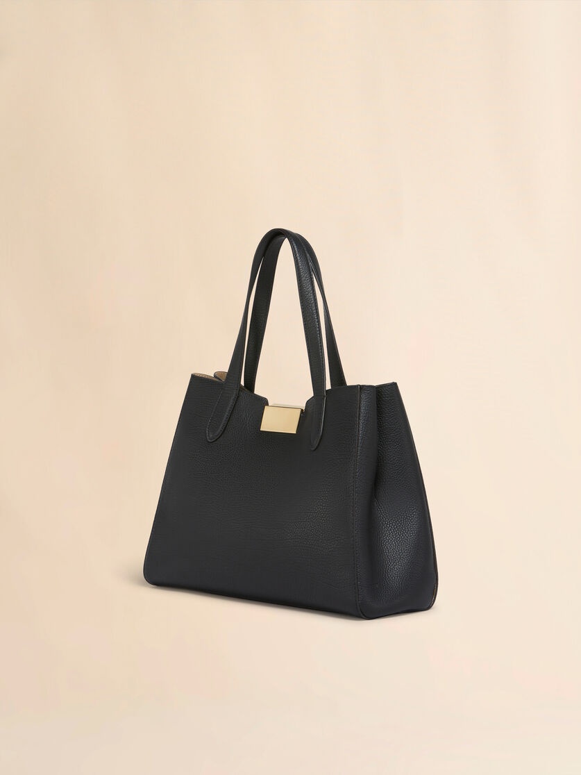 BLACK LEATHER TRUNKAROO TOTE HANDBAG - 2