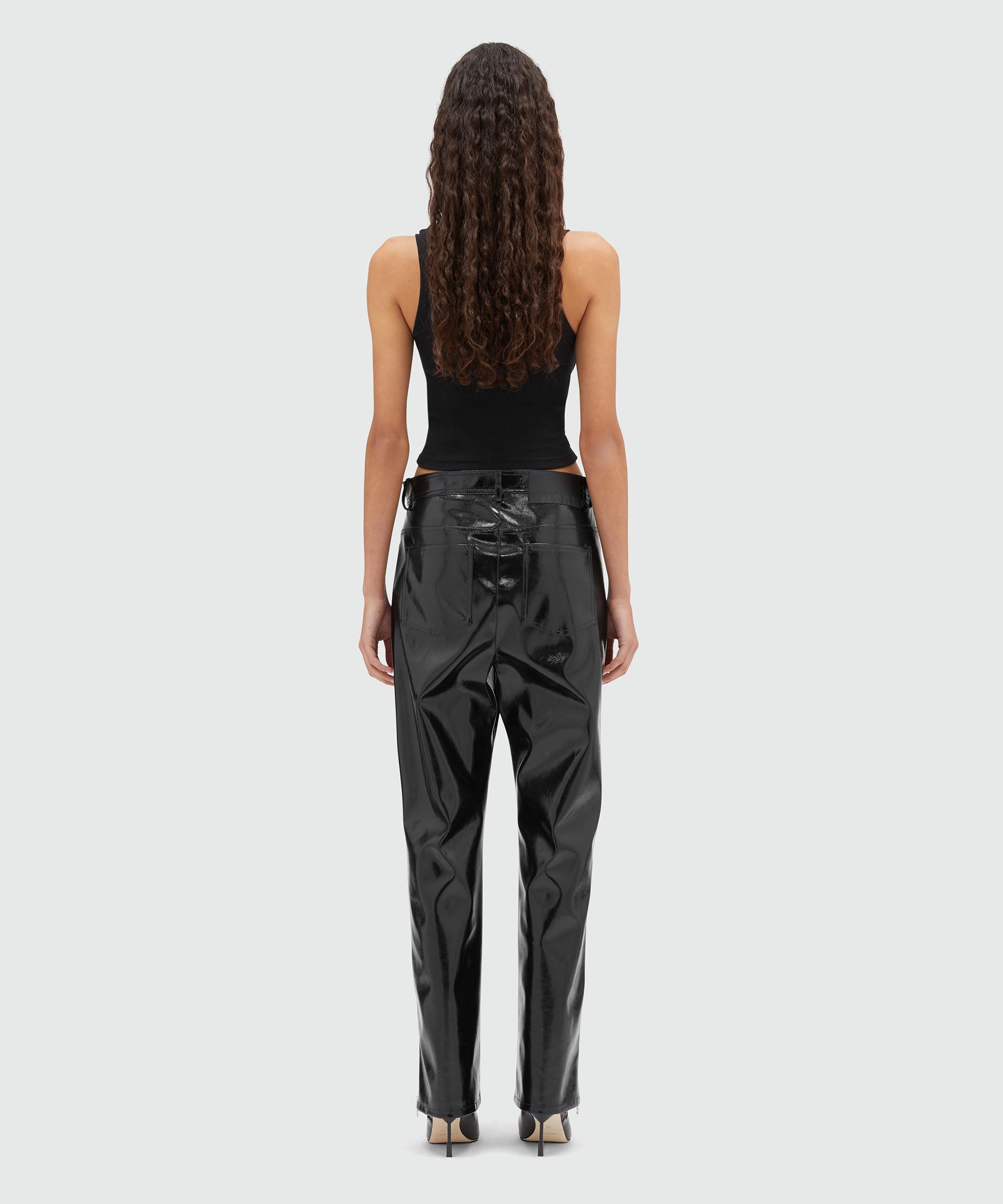 Petent leather pants with bottom zipper - 3