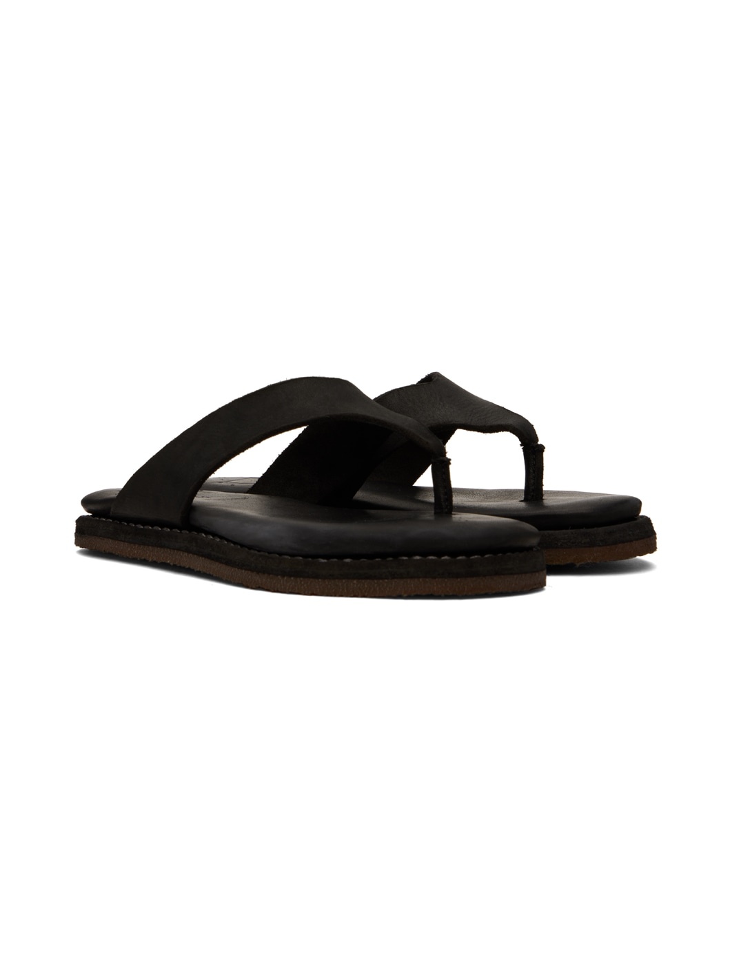Black Leather Flip Flops - 4