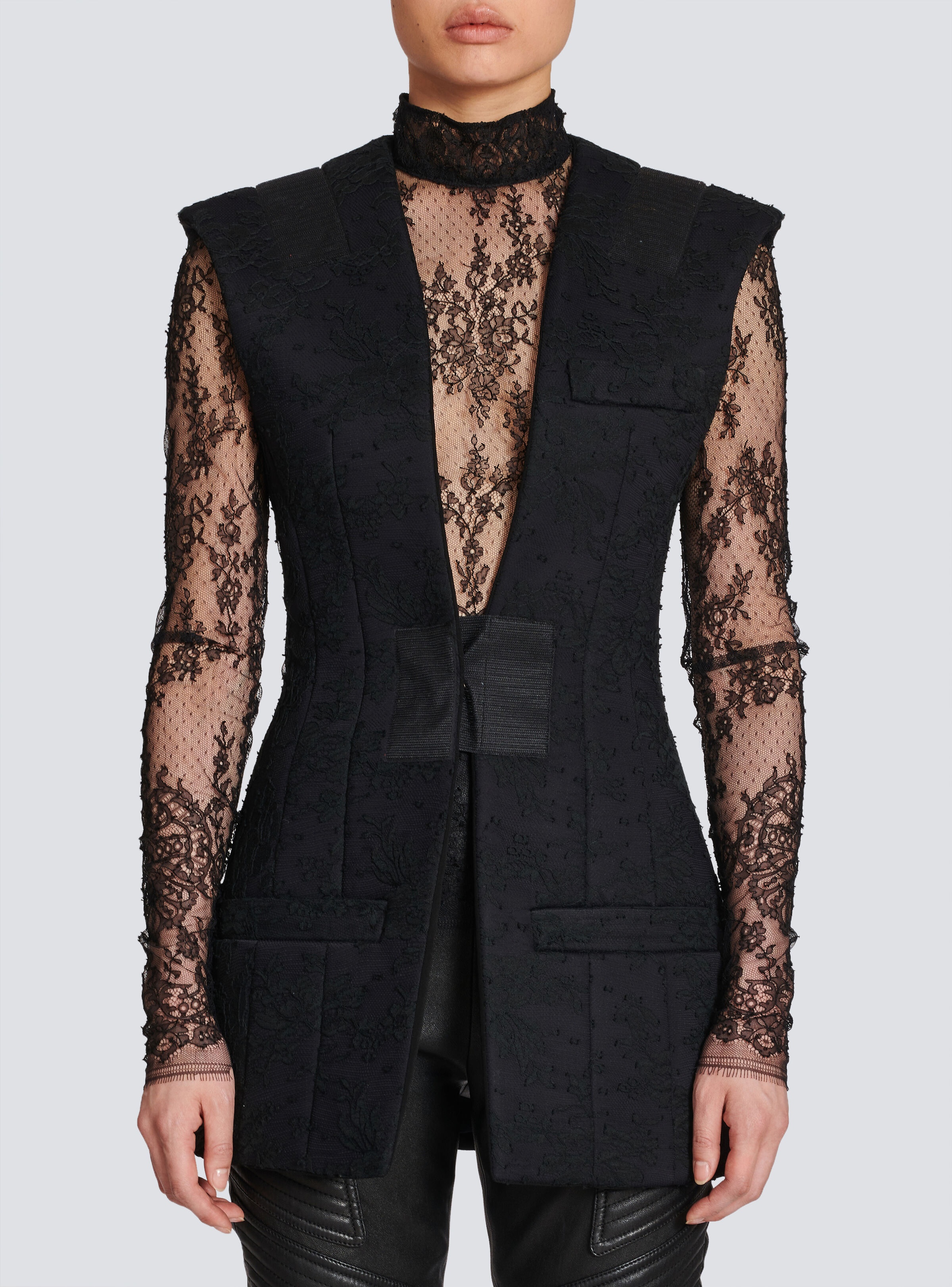 Sleeveless cotton lace blazer - 5