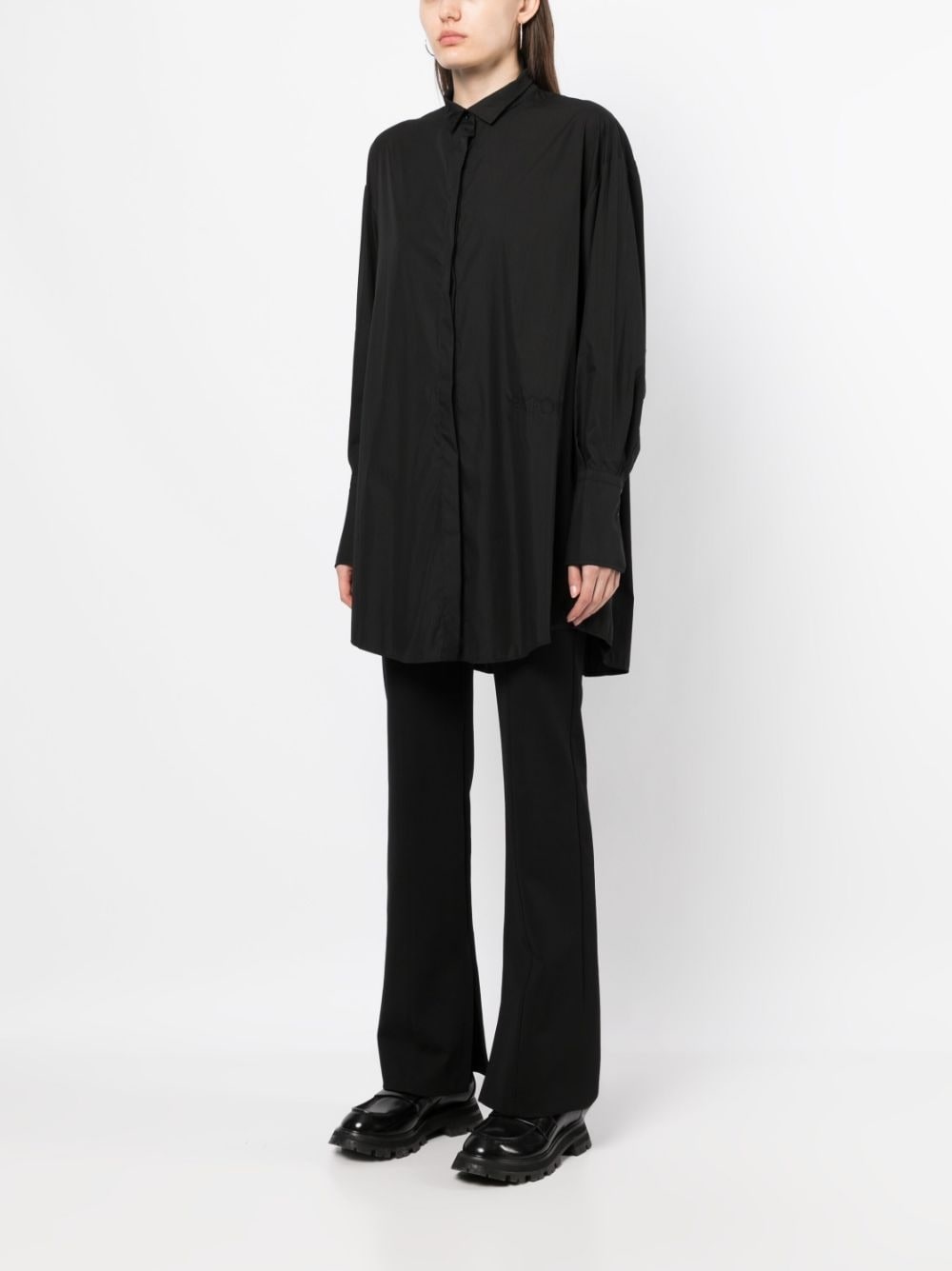 ワンピース PATOU Black Poplin Shirt Dress PATOU embroidered logo shirt dress | REVERSIBLE