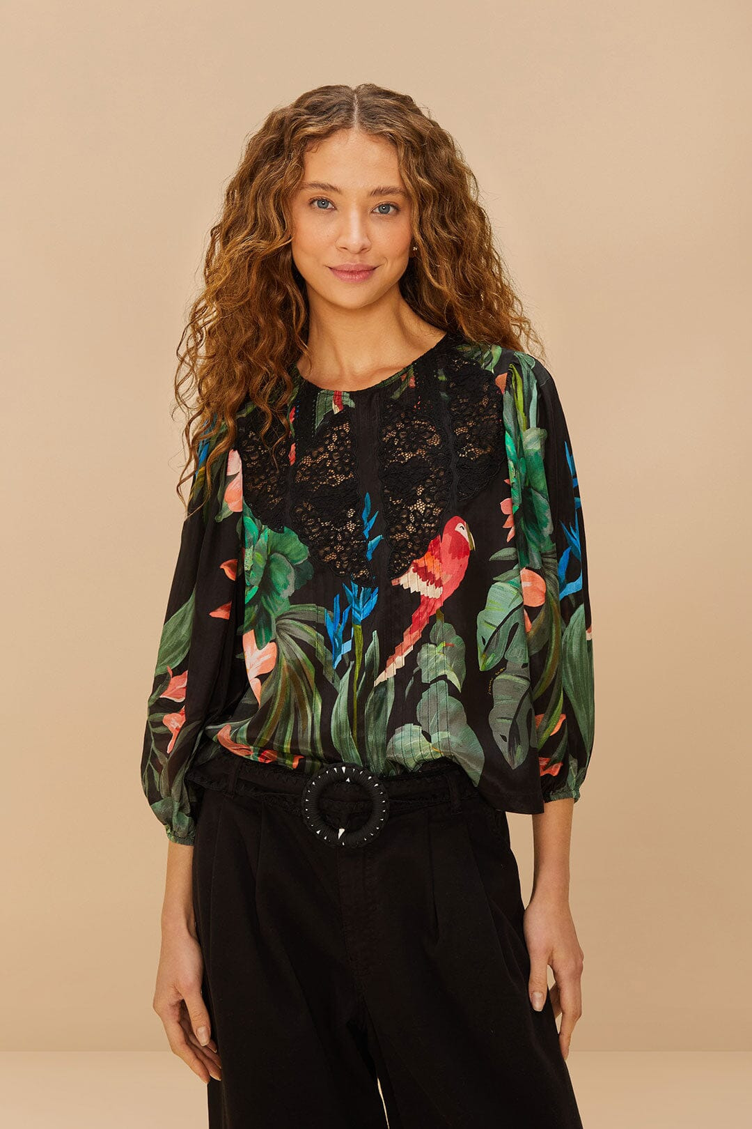 Midnight Macaw Fiesta Black Blouse - 3