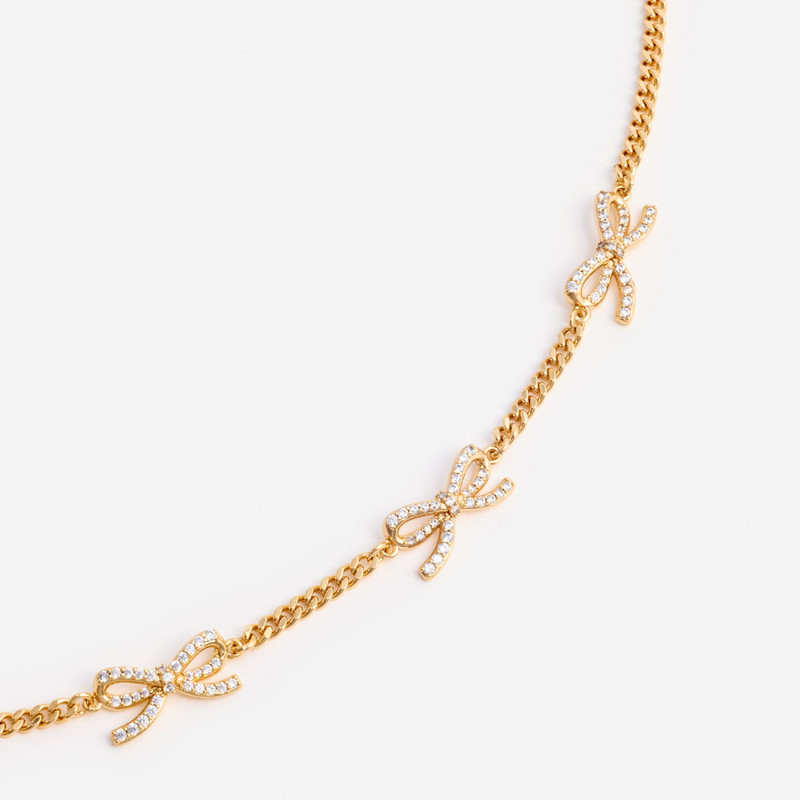self-portrait Gold Crystal Bow Necklace outlook