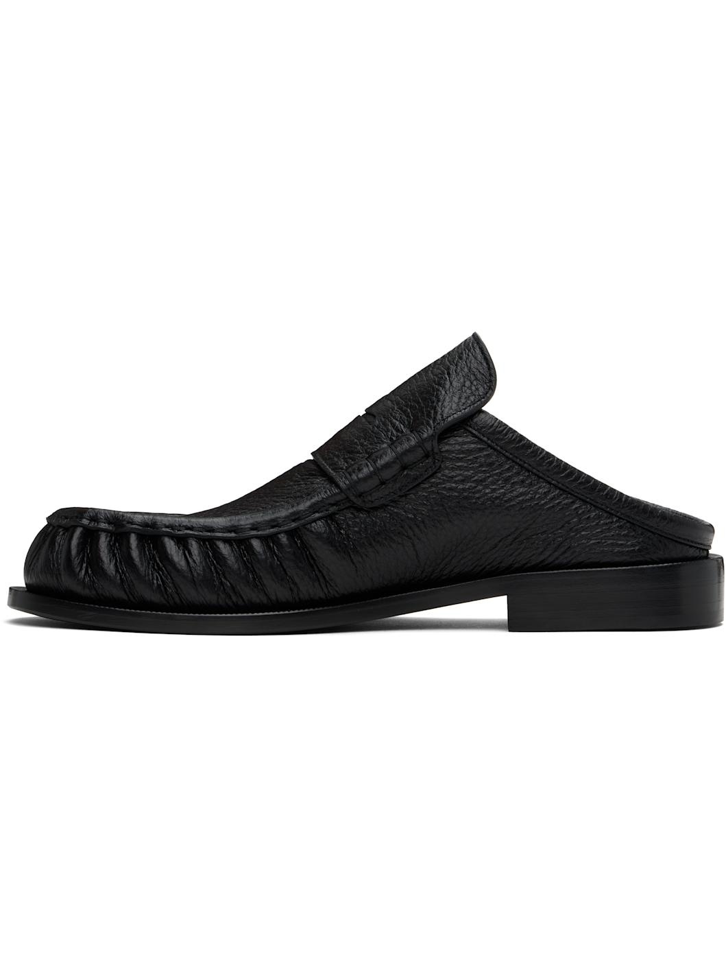Black Leather Slip-on Loafers - 3