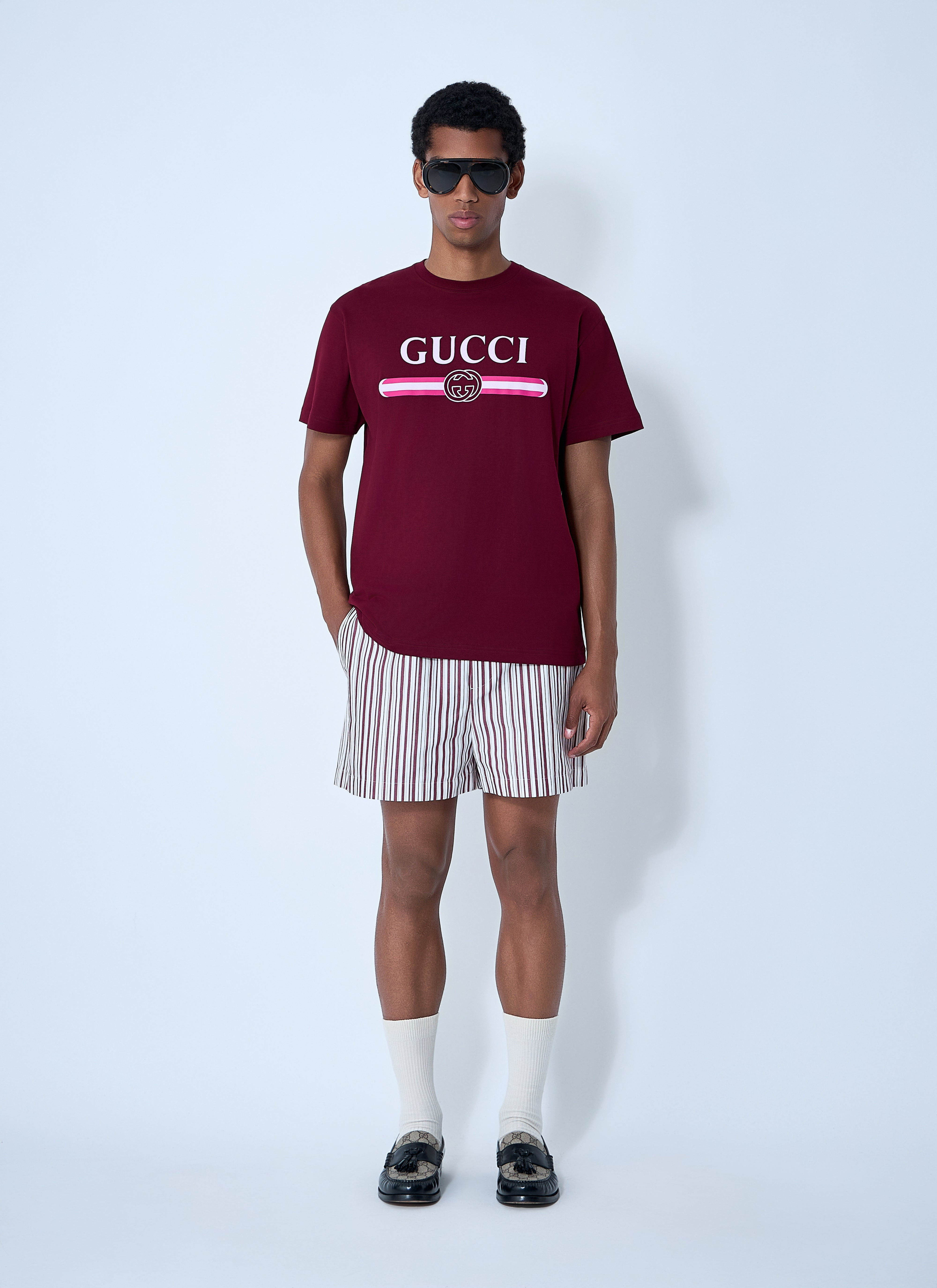Gucci Men Striped Logo Motif Shorts - 2