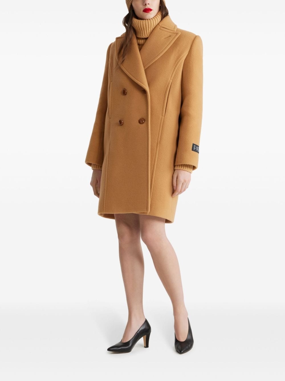 logo-patch double-breasted coat - 2