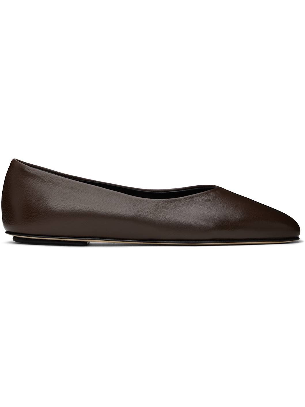 Brown Nappa Leather Ballerina Flats - 1