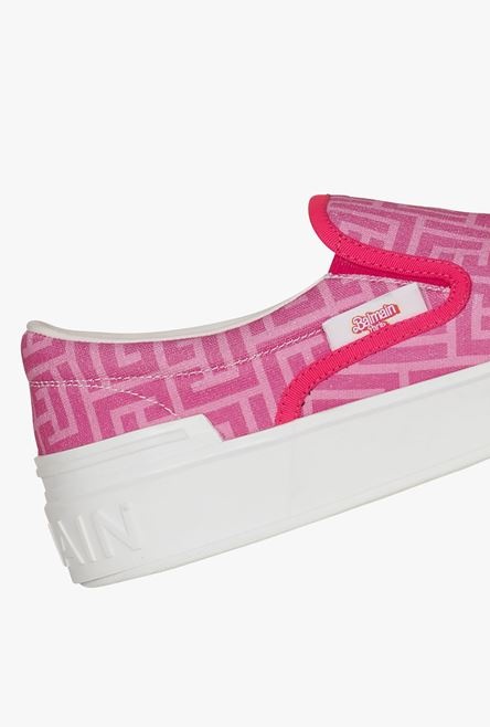 Balmain x Barbie - Pink monogrammed slip-on B-Court sneakers - 8