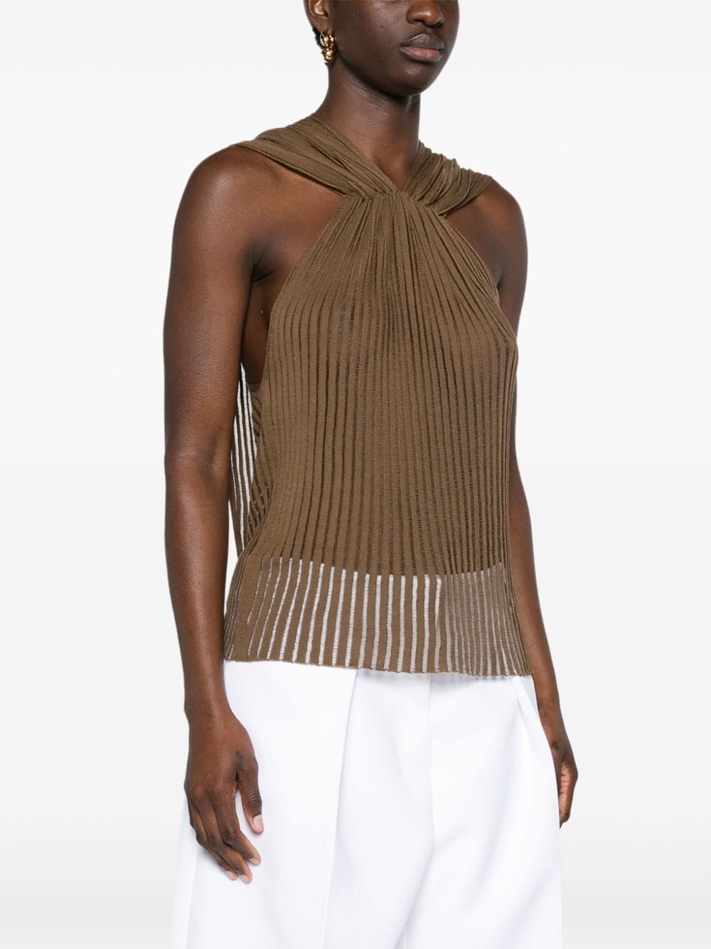 one-shoulder knitted top - 3