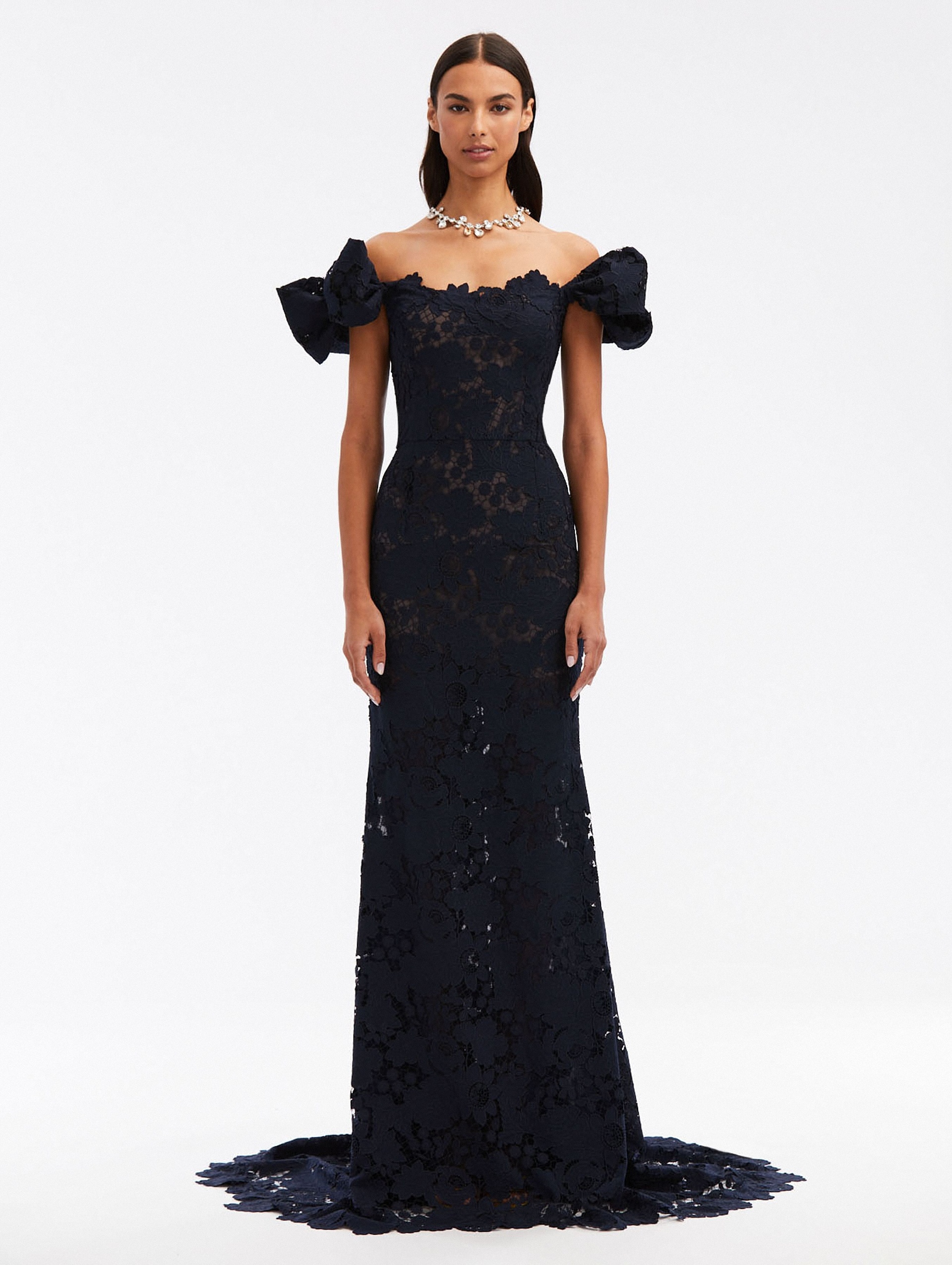 MIXED BOTANICAL GUIPURE LACE GOWN - 1