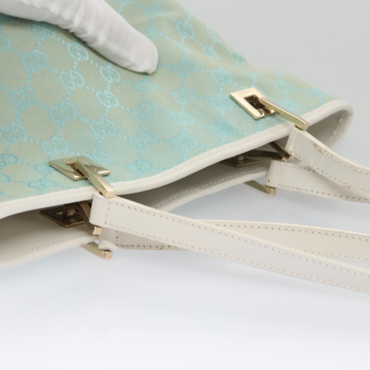 GUCCI GG Canvas Tote Bag Light Blue White Gold 002 1099 002 1099 - 7