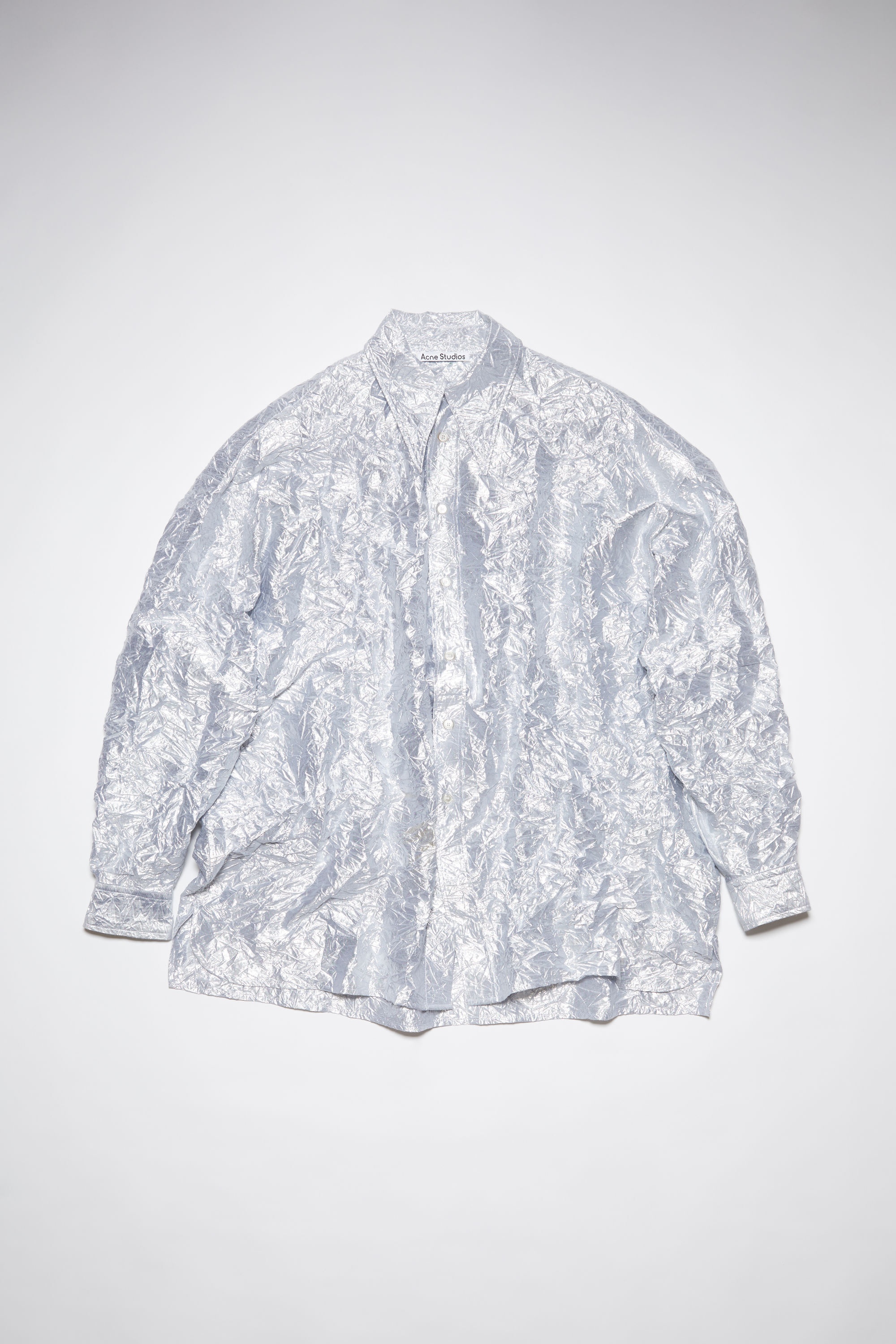 Crinkled lurex button-up shirt - Silver - 6