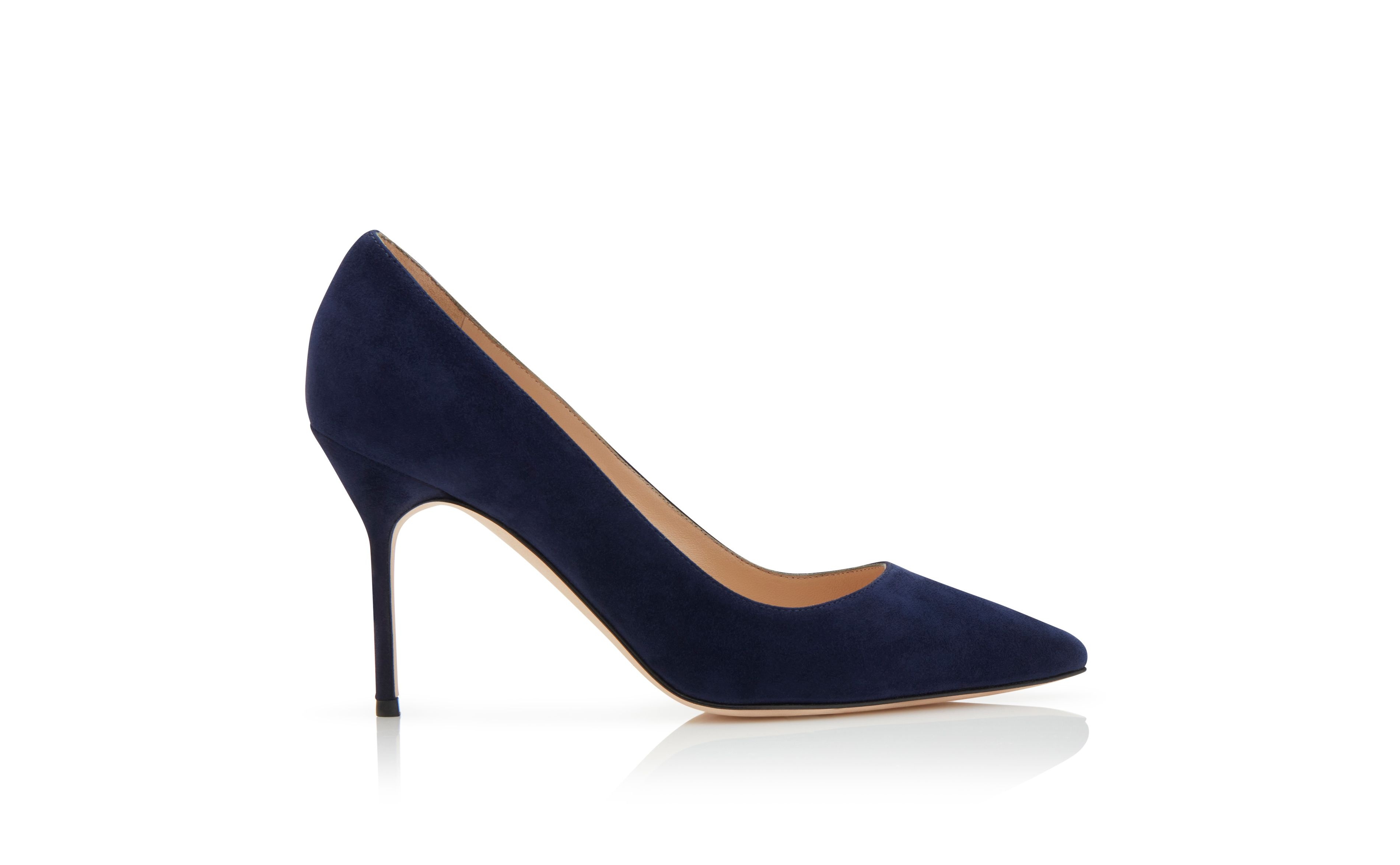 Navy Blue Suede Pointed Toe Pumps - 1