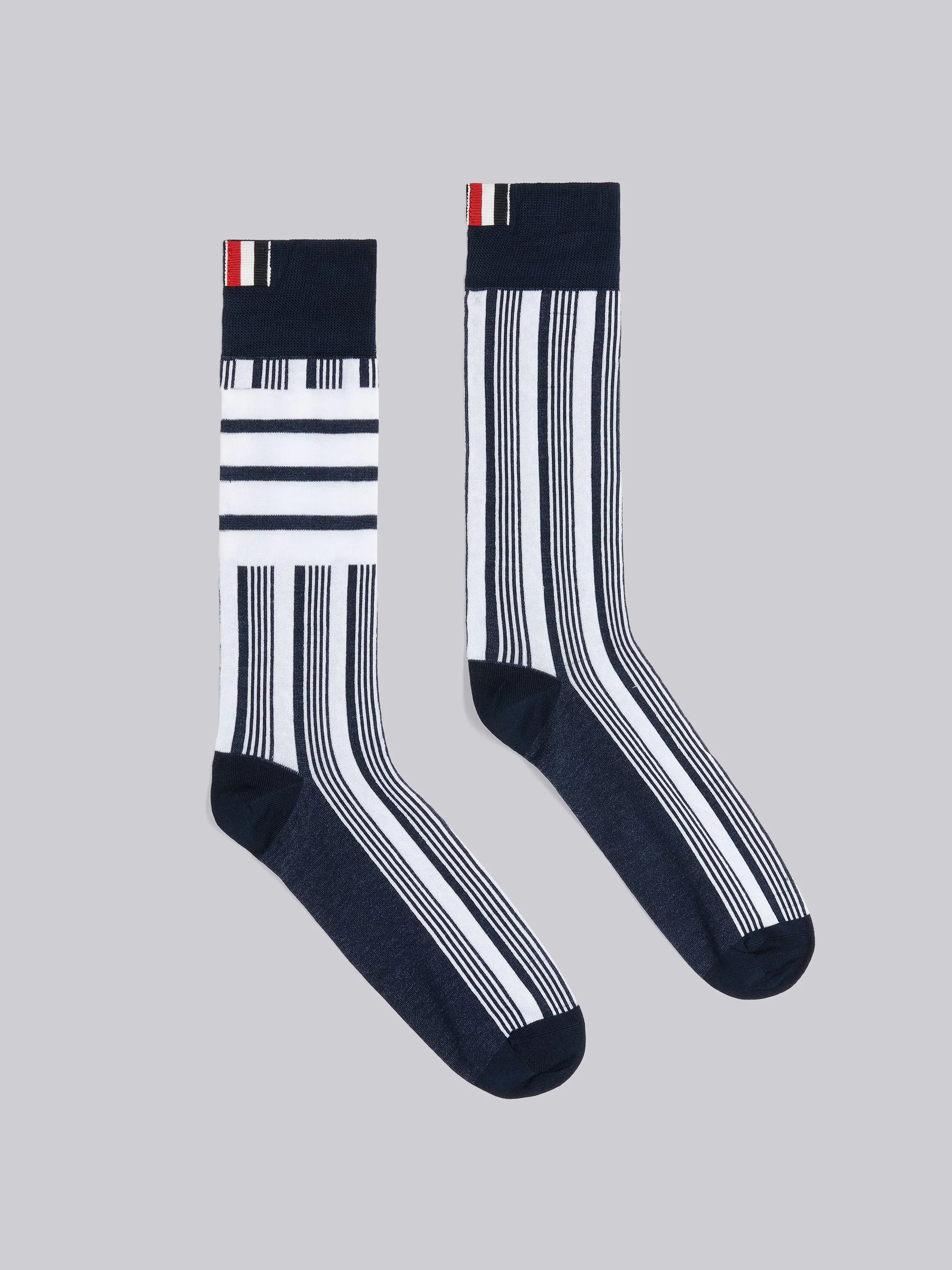 Navy Mercerized Cotton 4-Bar Striped Mid Calf Socks - 1