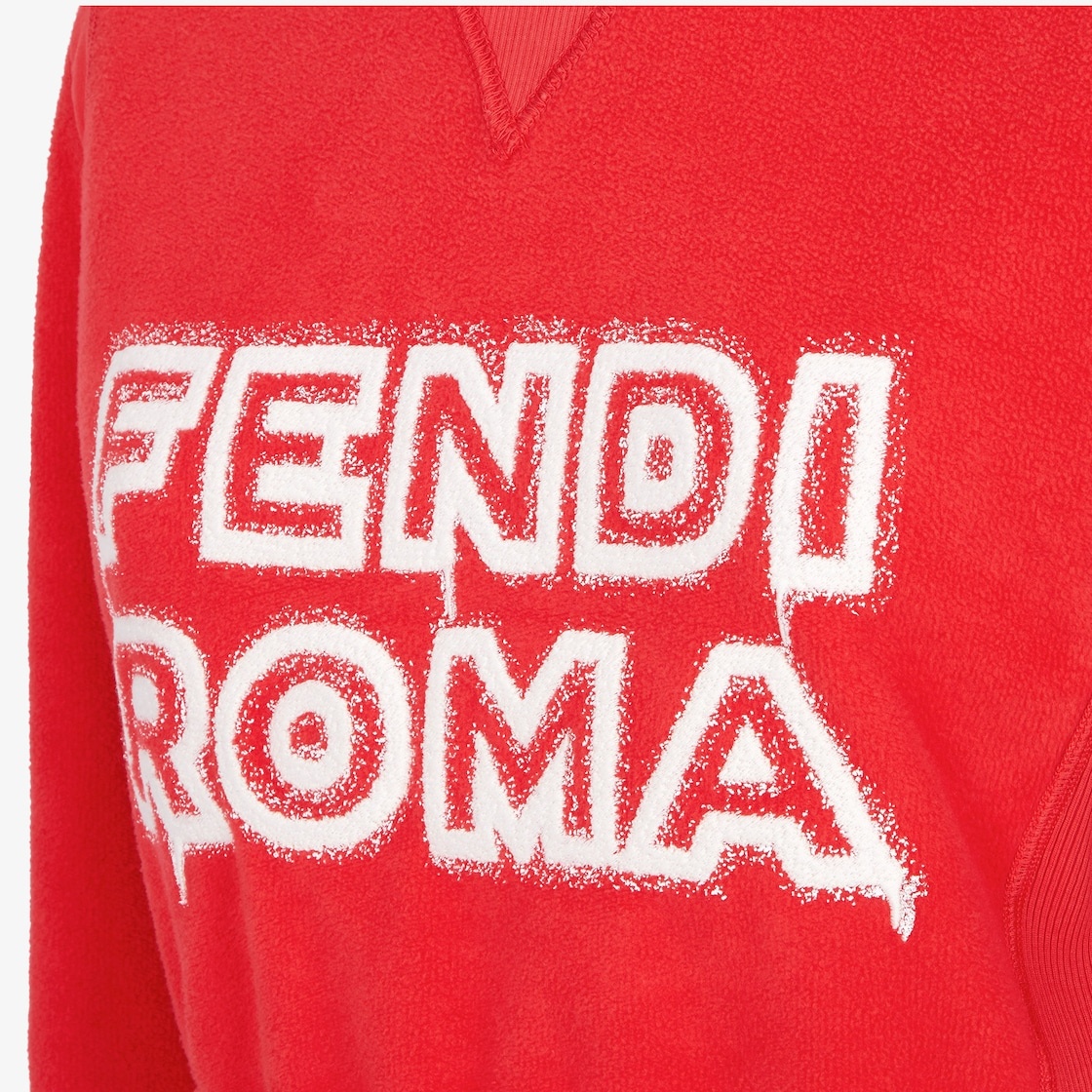 Long-sleeved cropped sweatshirt. Made of red jersey decorated with the Fendi Roma logo reinterpreted - 3